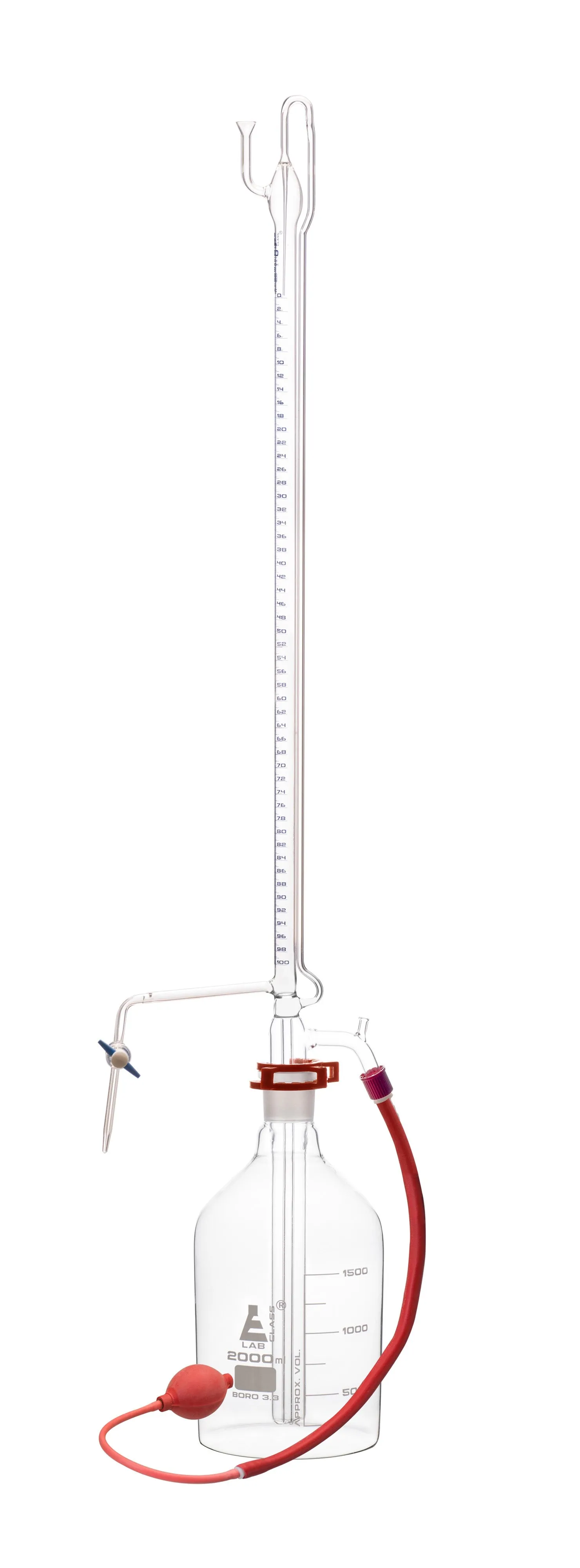 Automatic Zero Burette, 100ml - Class B - 34/35 Joint Size - 0.20Â±ml Tolerance, 0.20ml Sub. Divisions - 2000ml Reservoir Capacity - Eisco Labs