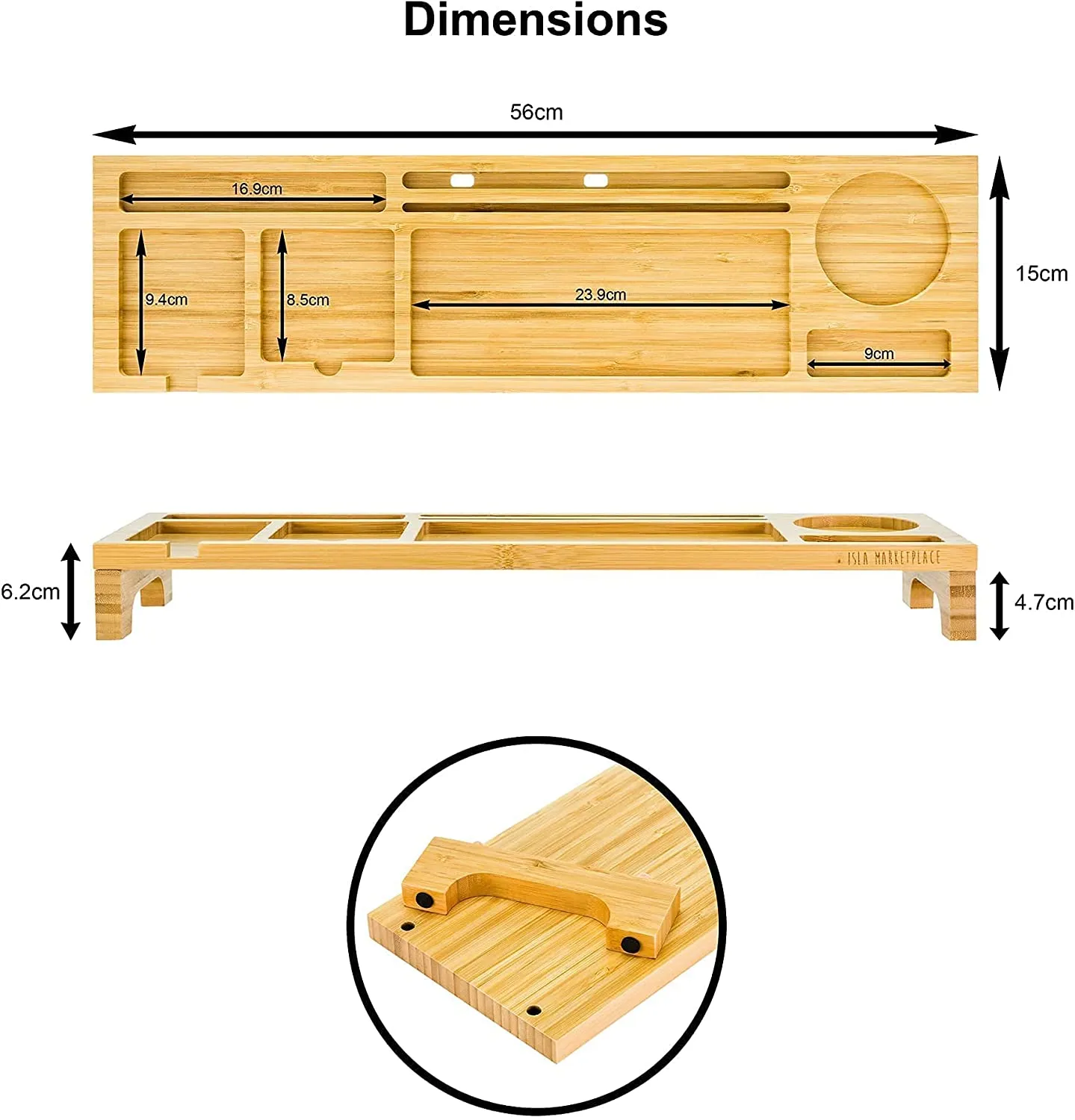 Bamboo Desk Organizer with Keyboard Storage and Phone holder for Home and Office