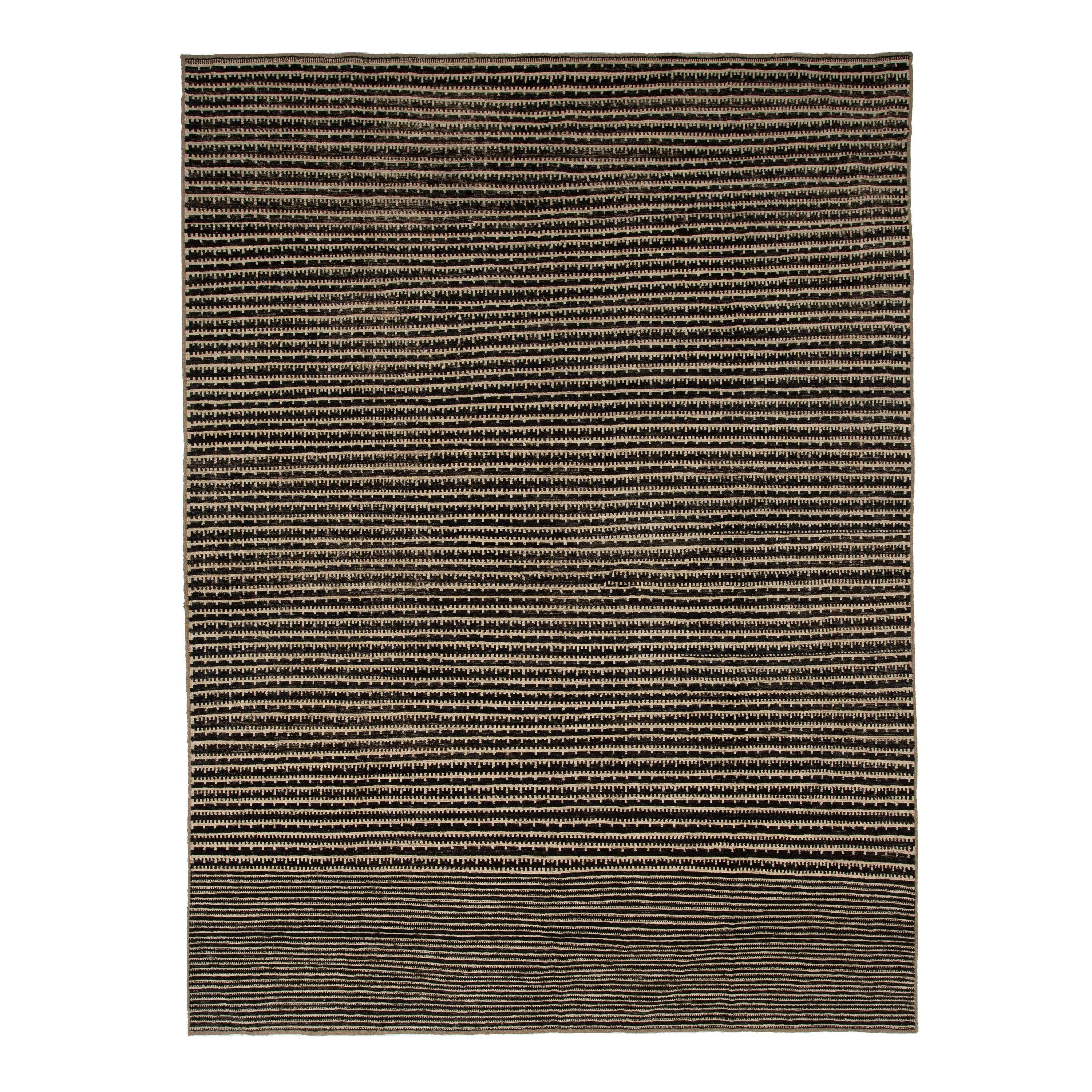 Black & Beige Zameen Transitional Wool Rug - 11'8" x 15'8"