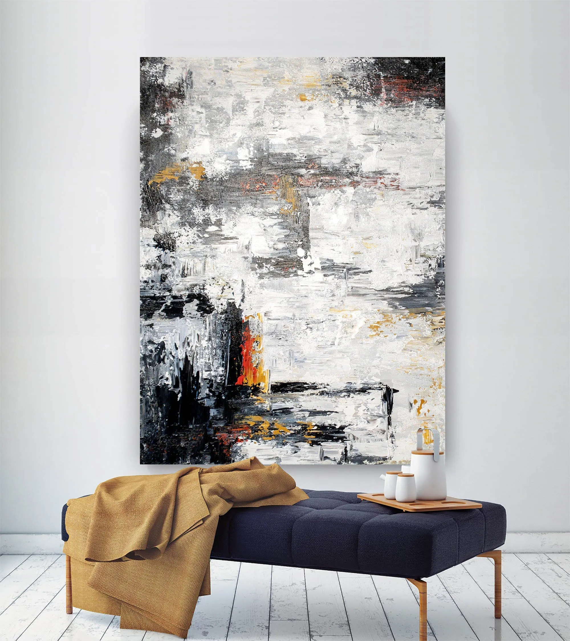 Black And White Abstract Painting Red Yellow Painting for Home Fp081