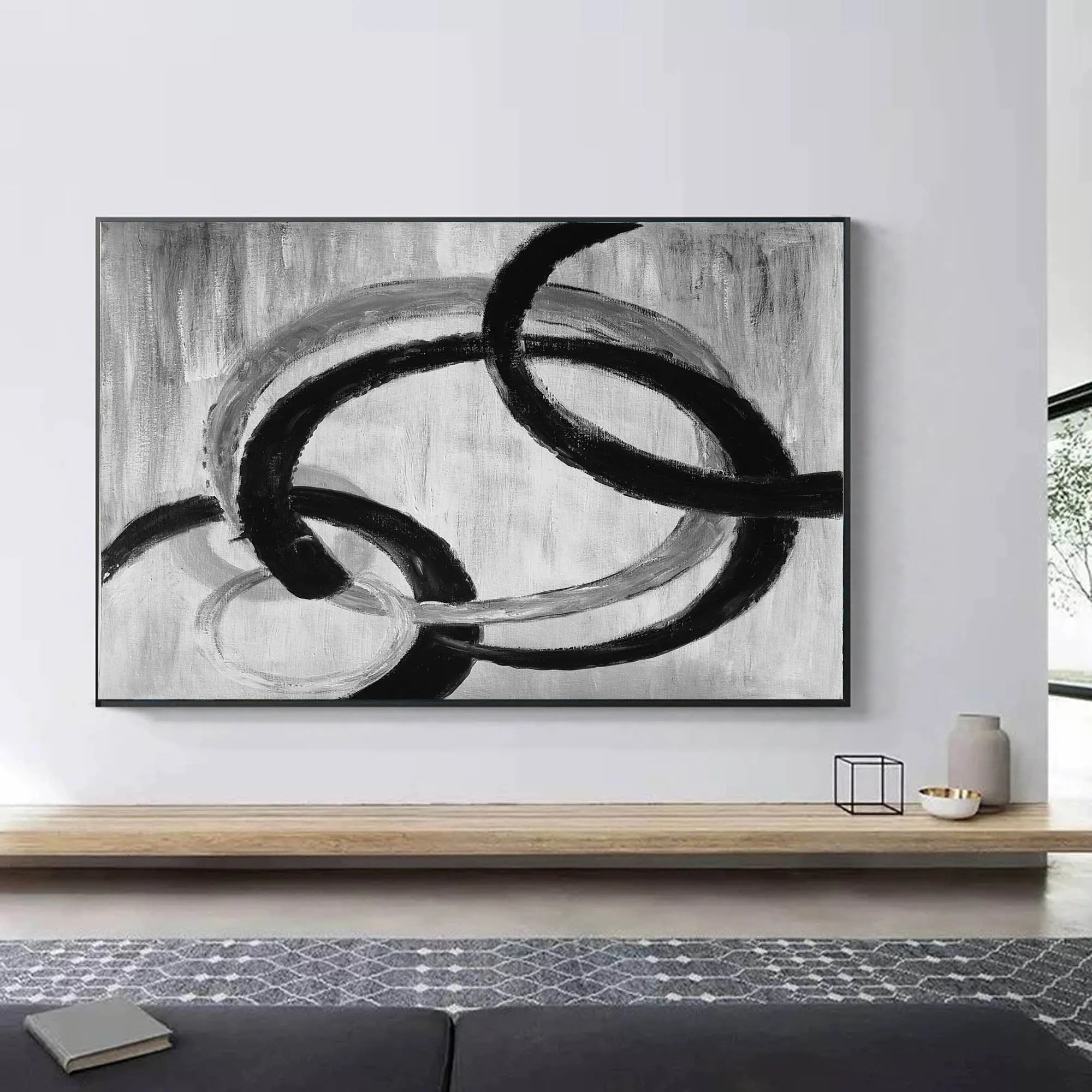 Black And White Gray Abstract Painting Oversized Office Painting Yp059