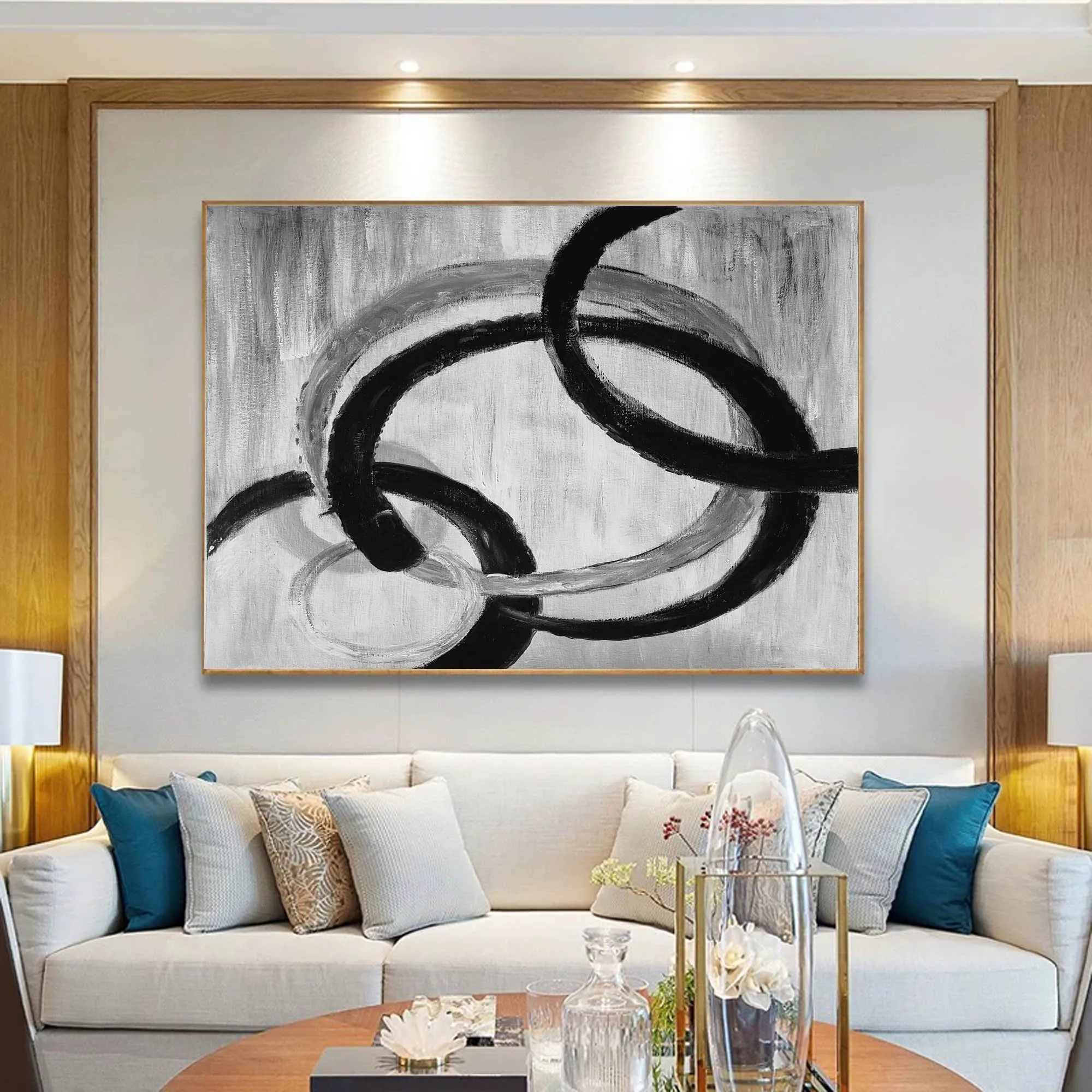 Black And White Gray Abstract Painting Oversized Office Painting Yp059