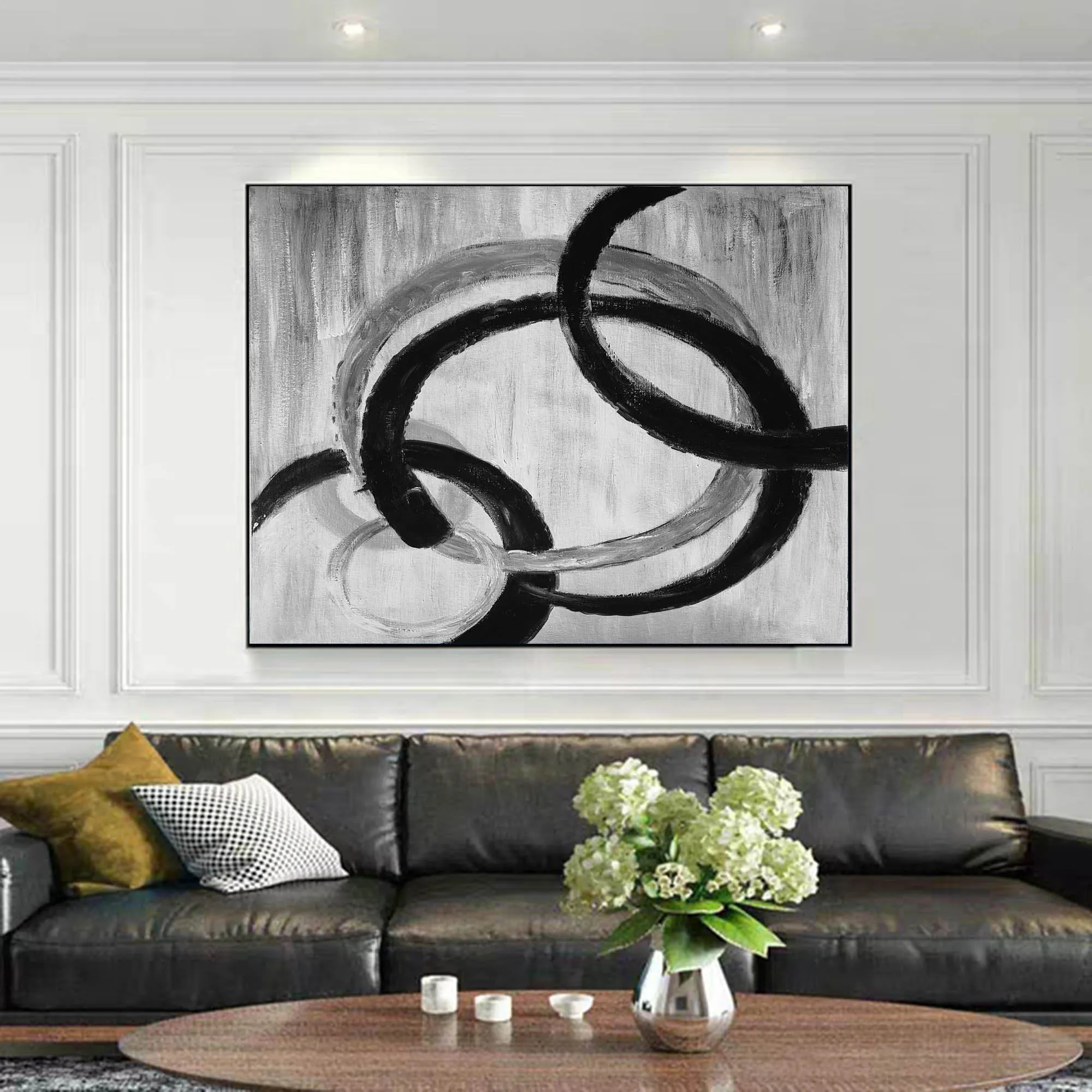 Black And White Gray Abstract Painting Oversized Office Painting Yp059