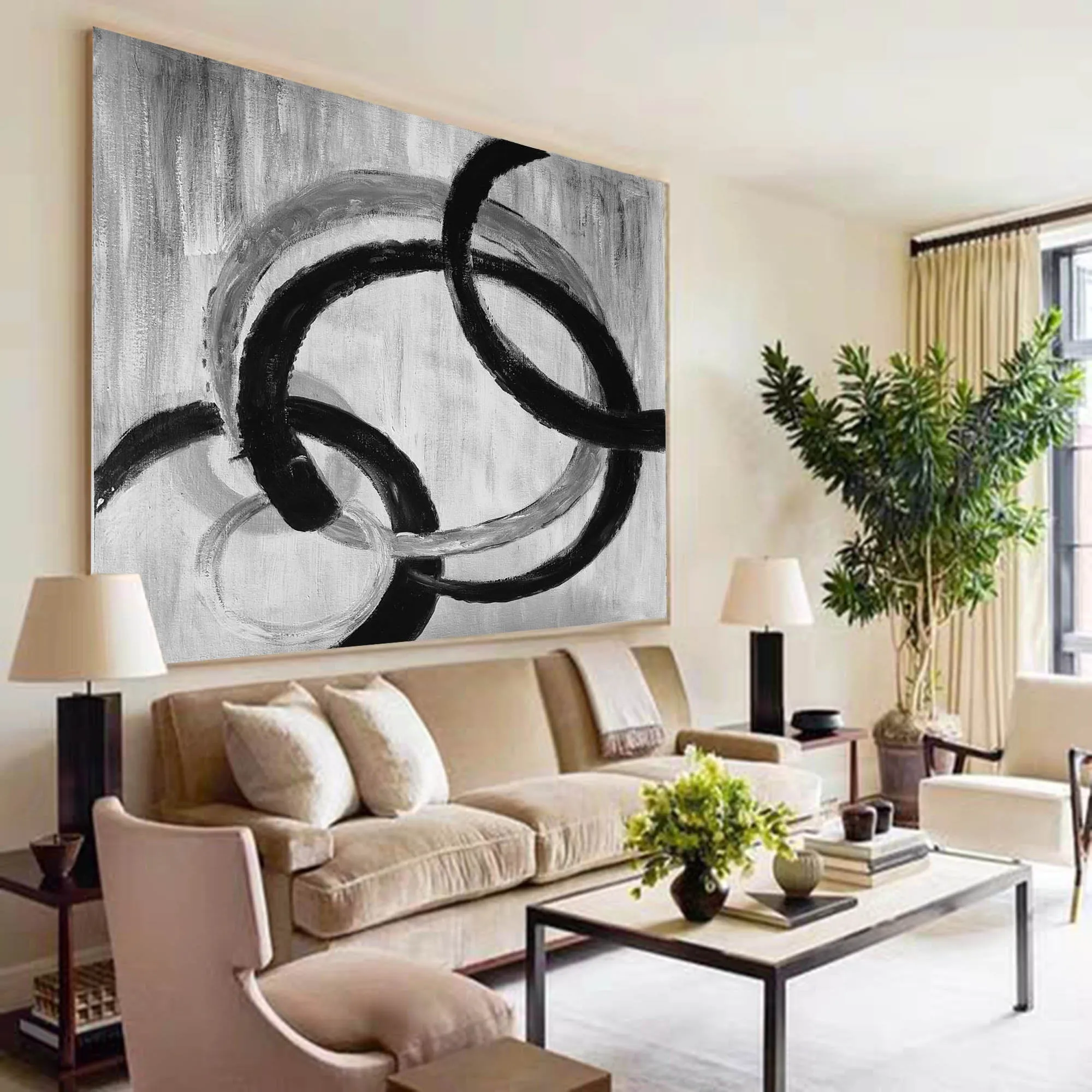 Black And White Gray Abstract Painting Oversized Office Painting Yp059