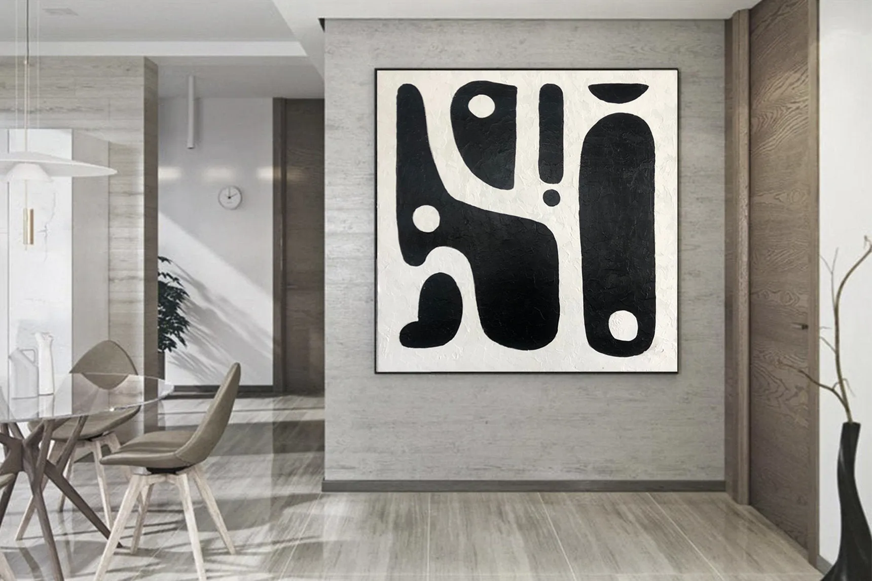 Black And White Oil Painting On Canvas For Living Room Kp038