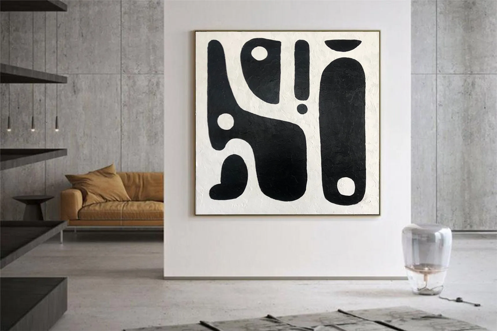 Black And White Oil Painting On Canvas For Living Room Kp038