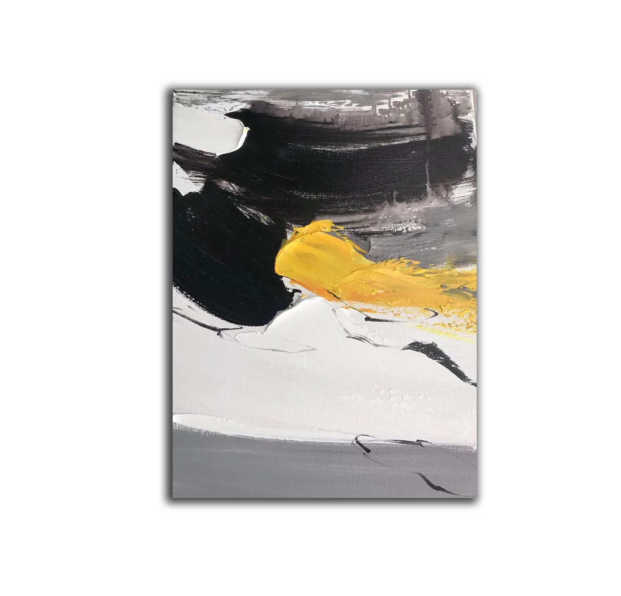 Black And White Painting Yellow Abstract Painting on Canvas Cp007