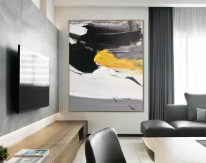 Black And White Painting Yellow Abstract Painting on Canvas Cp007