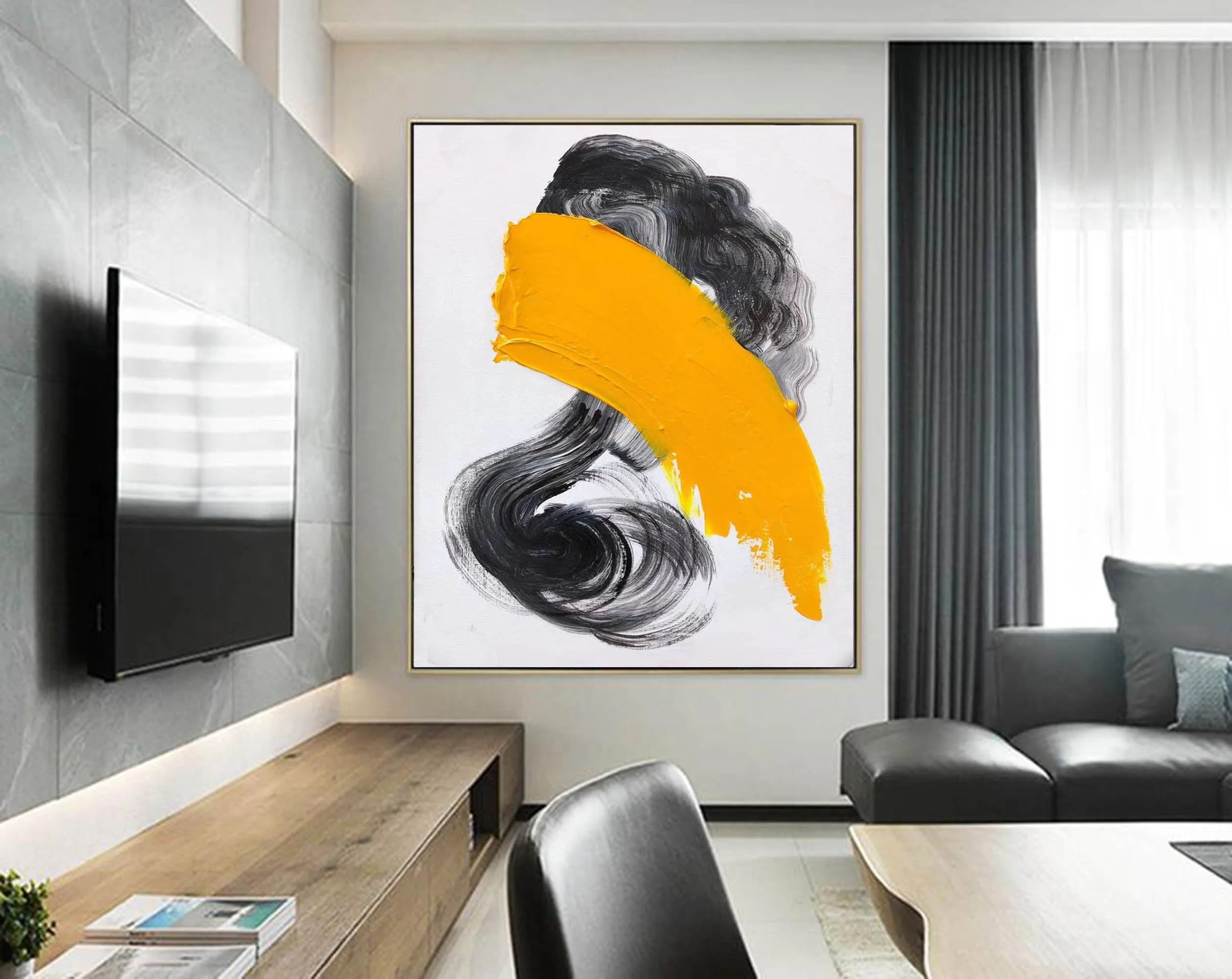 Black And White Painting Yellow Modern Canvas Art Sp082