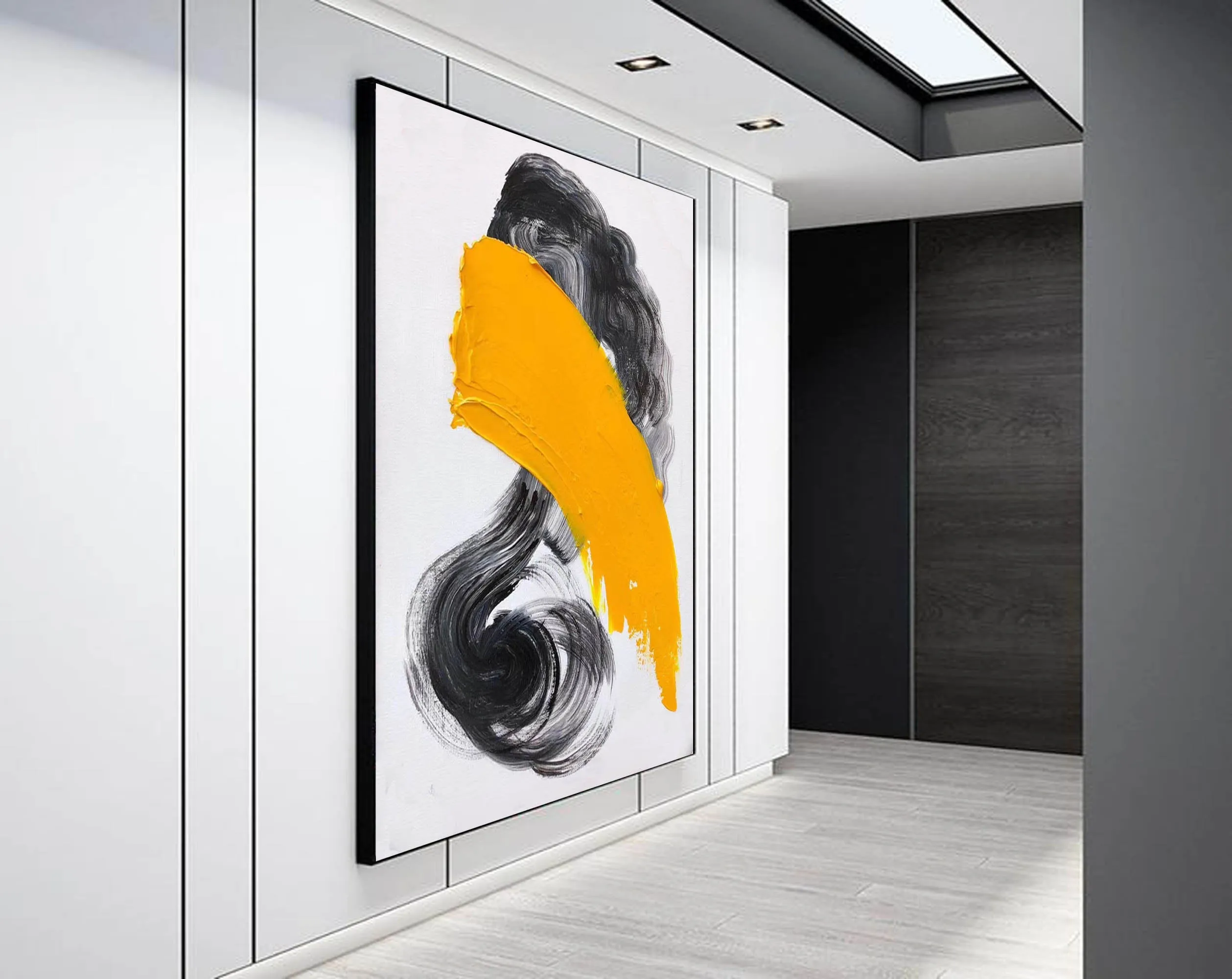 Black And White Painting Yellow Modern Canvas Art Sp082