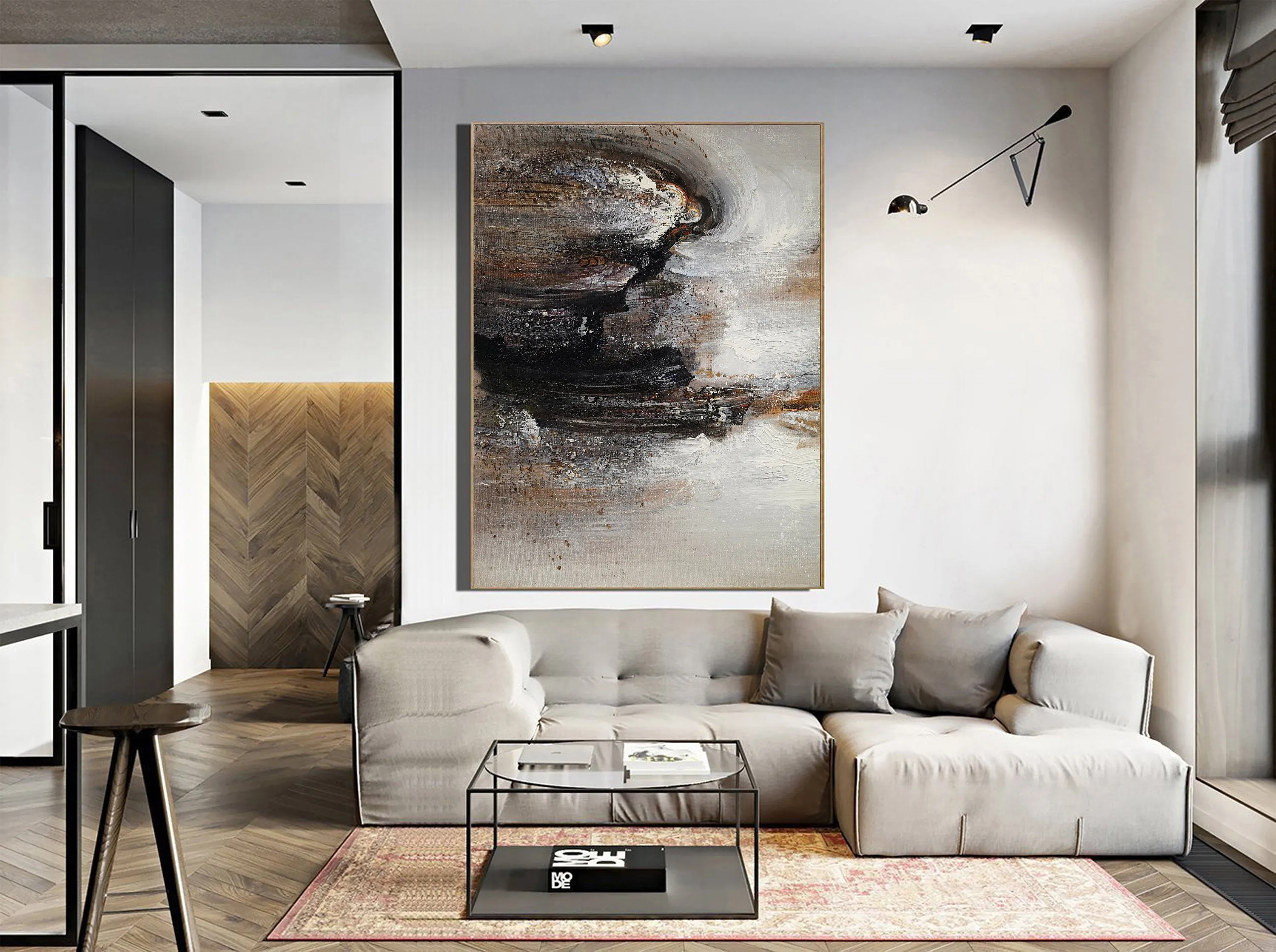 Black Grey Brown Abstract Painting Minimalist Art Dp124