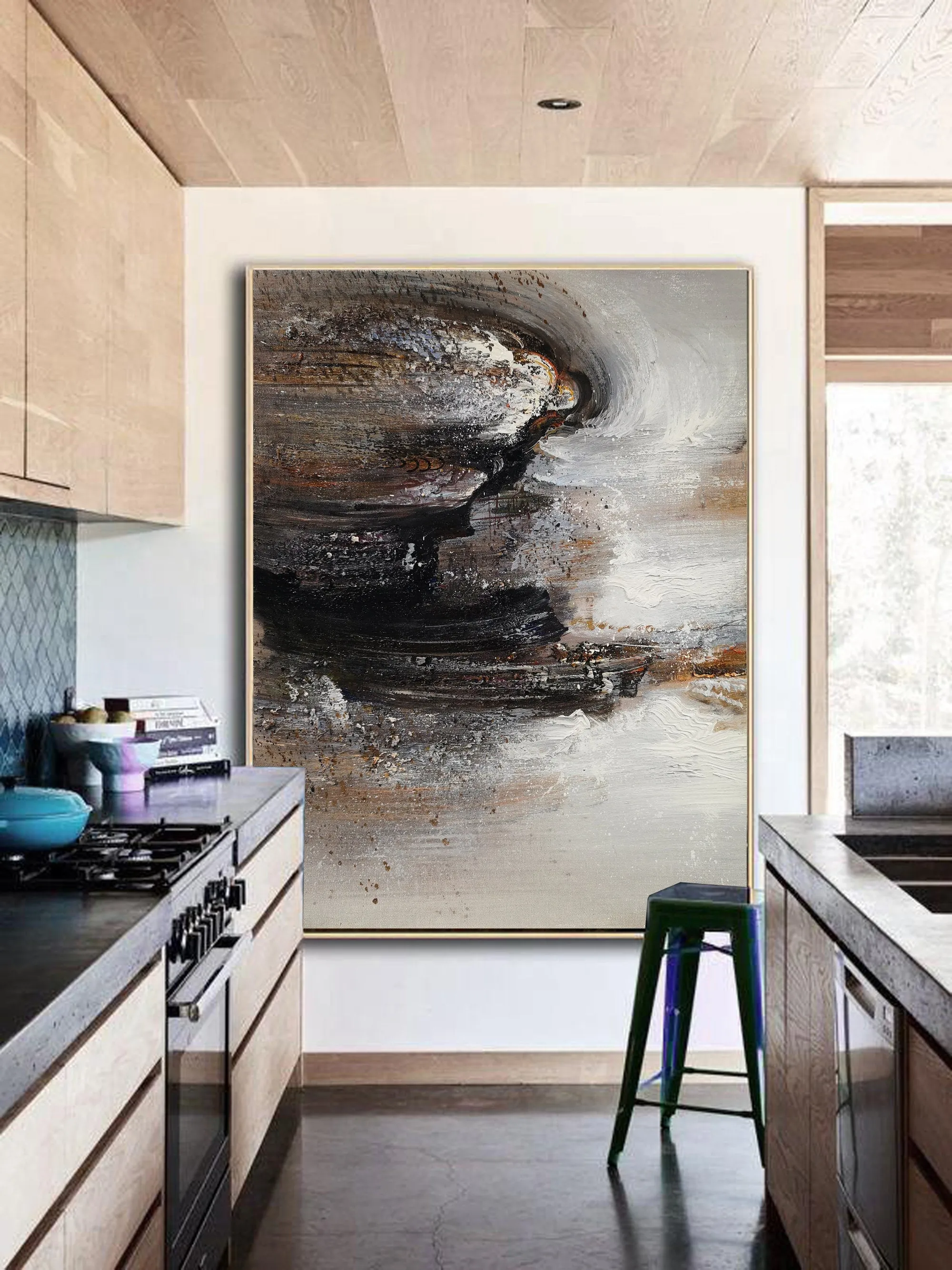 Black Grey Brown Abstract Painting Minimalist Art Dp124