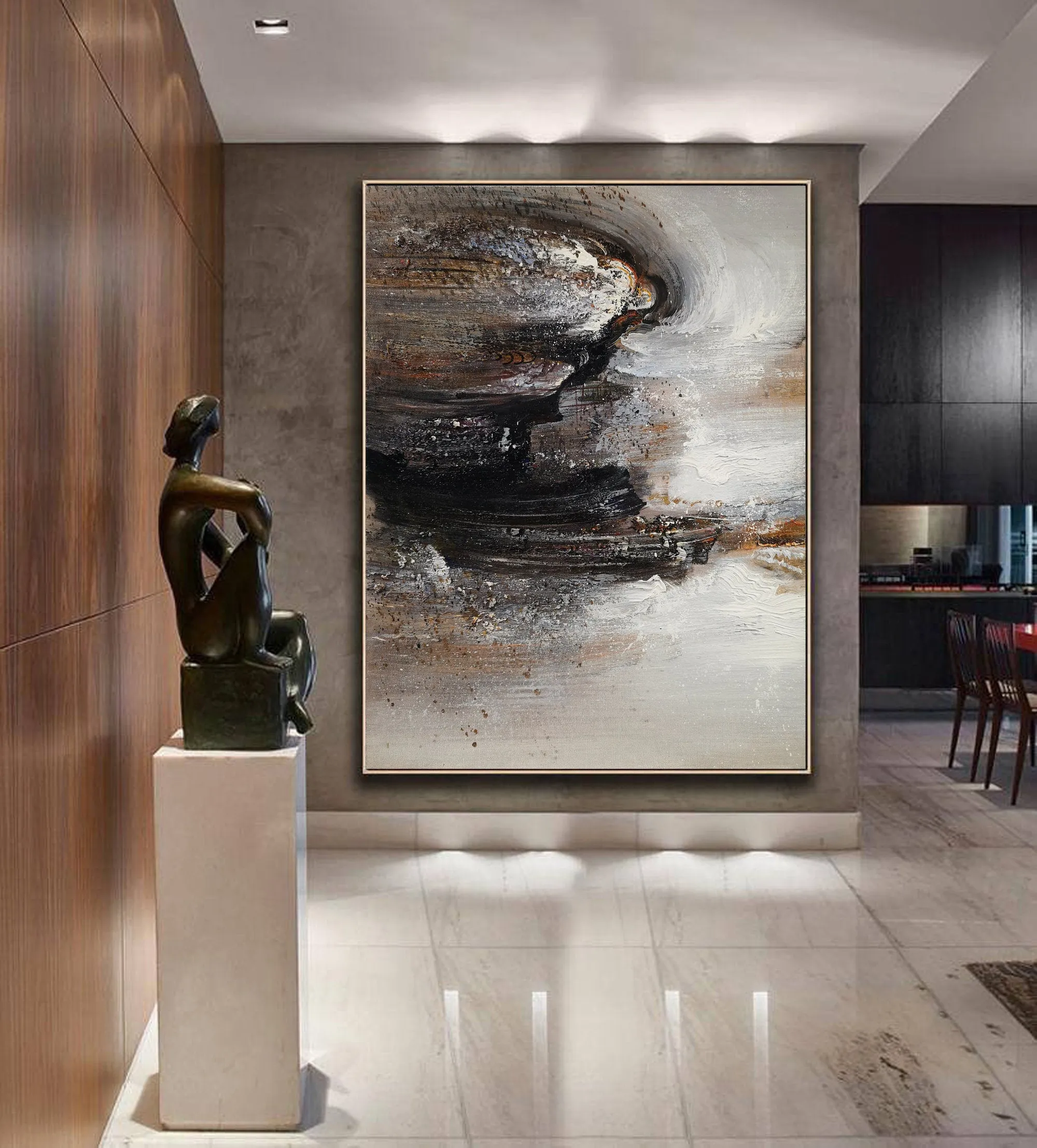 Black Grey Brown Abstract Painting Minimalist Art Dp124