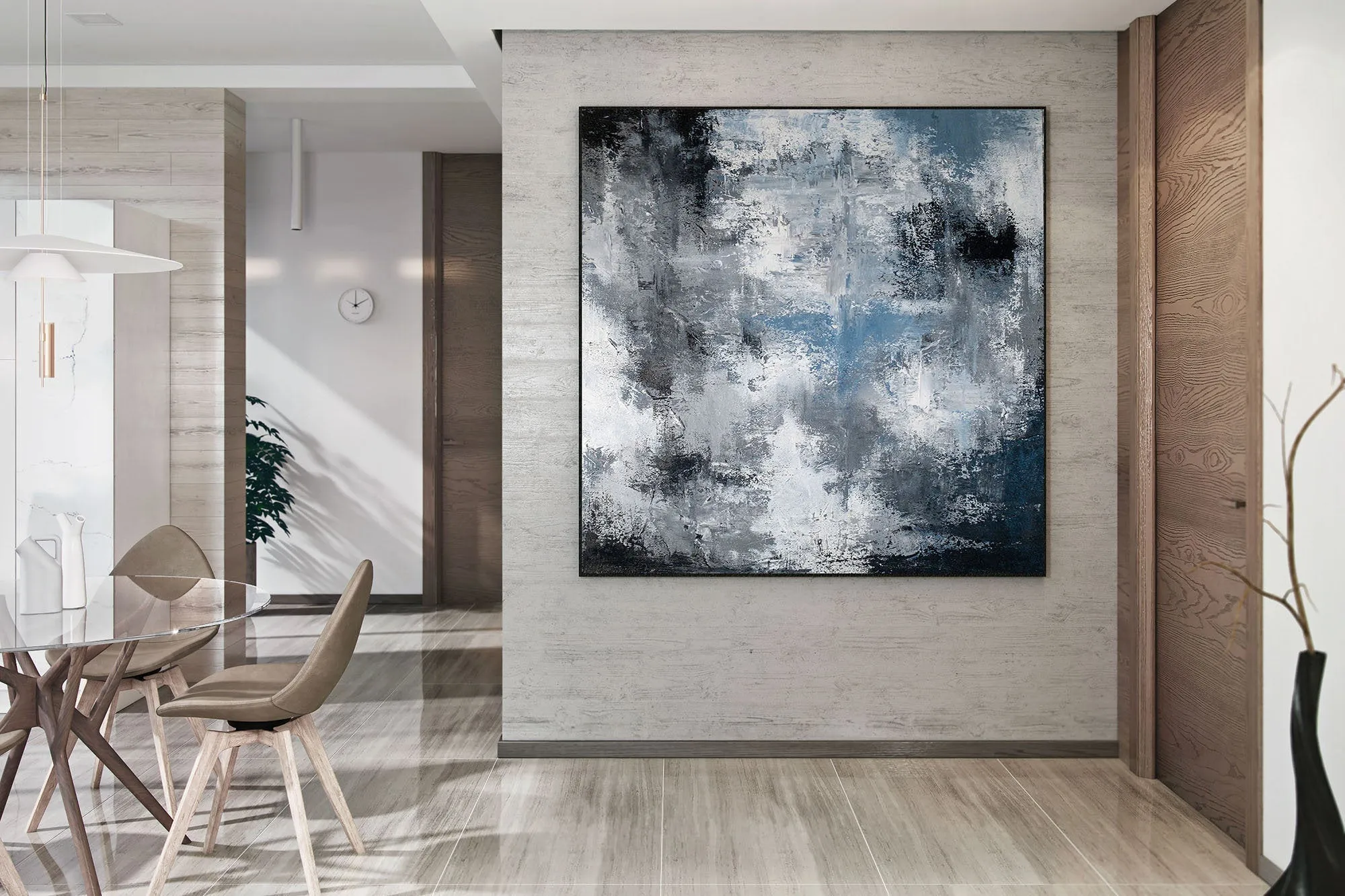 Black White Blue Abstract Painting Modern Paintings Fp028