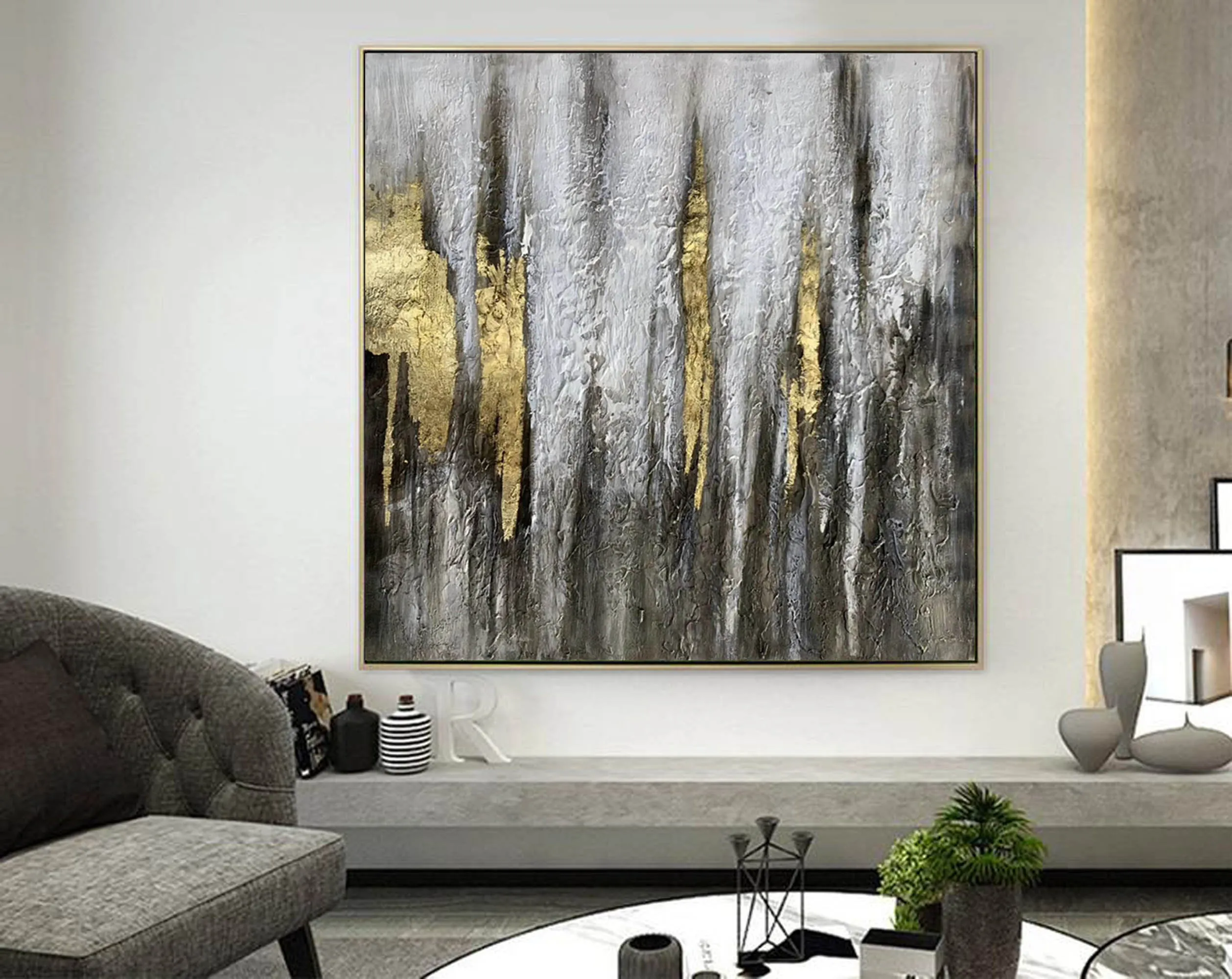 Black White Gold Abstract Painting Large Acrylic Painting Np119