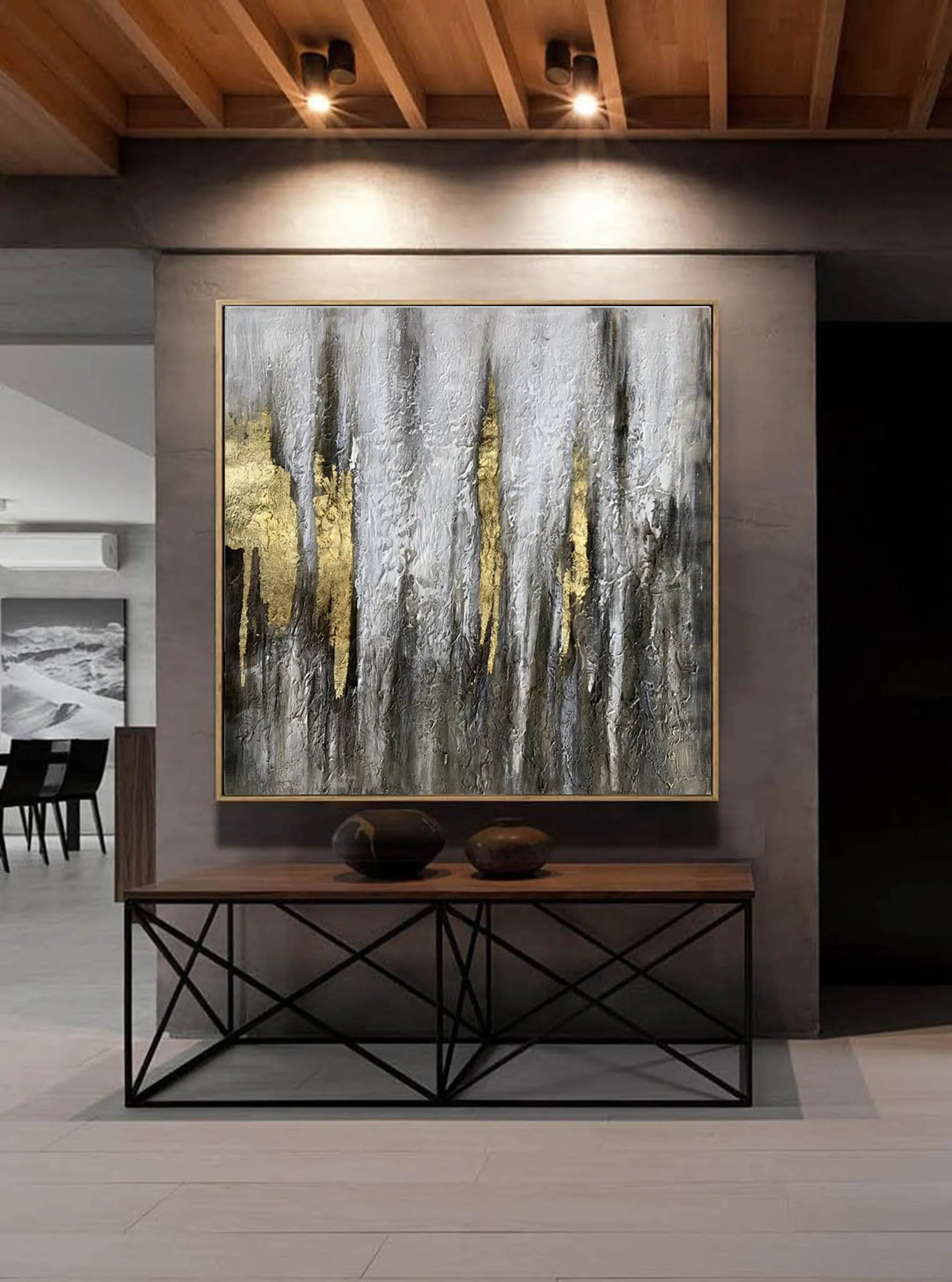 Black White Gold Abstract Painting Large Acrylic Painting Np119