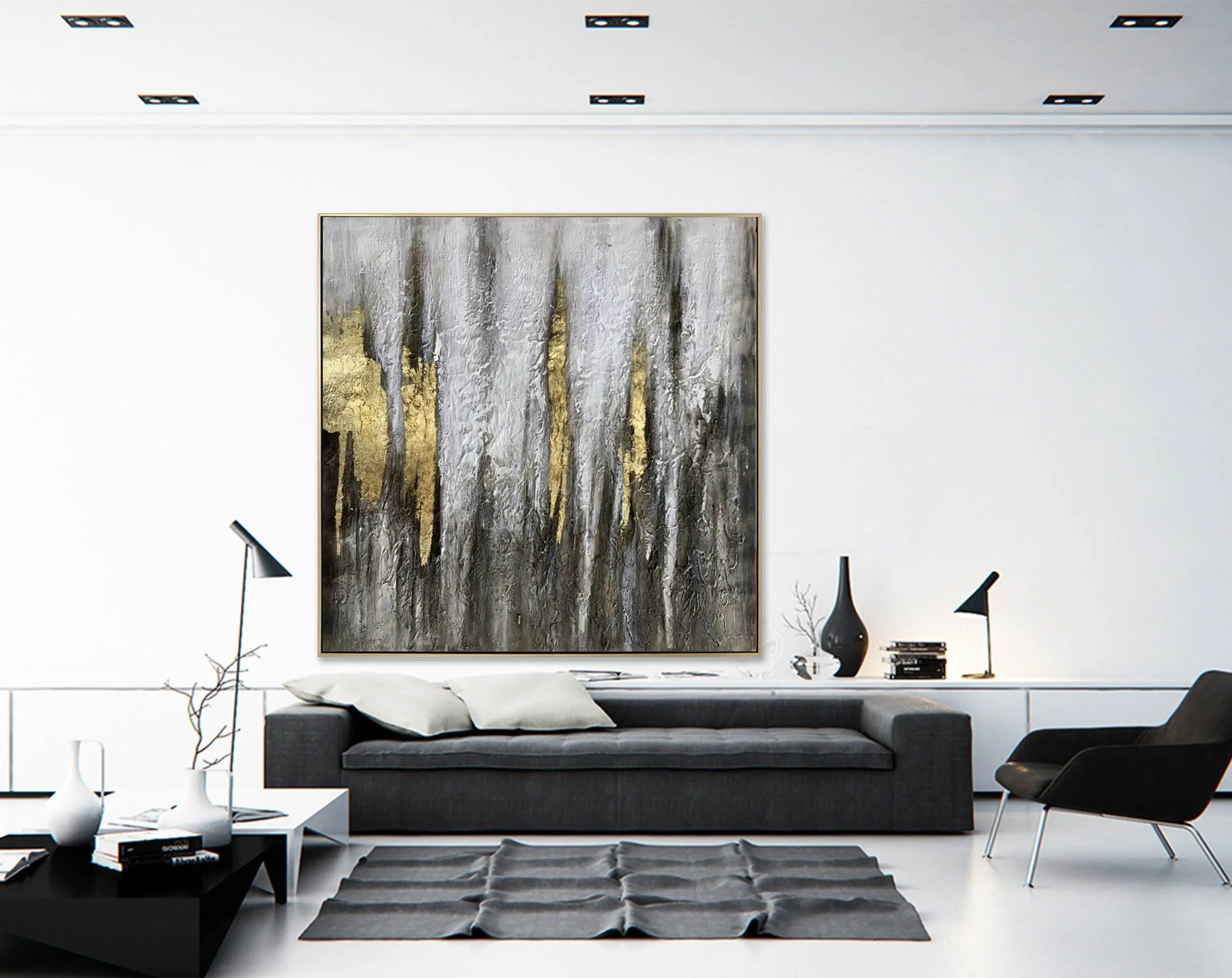 Black White Gold Abstract Painting Large Acrylic Painting Np119