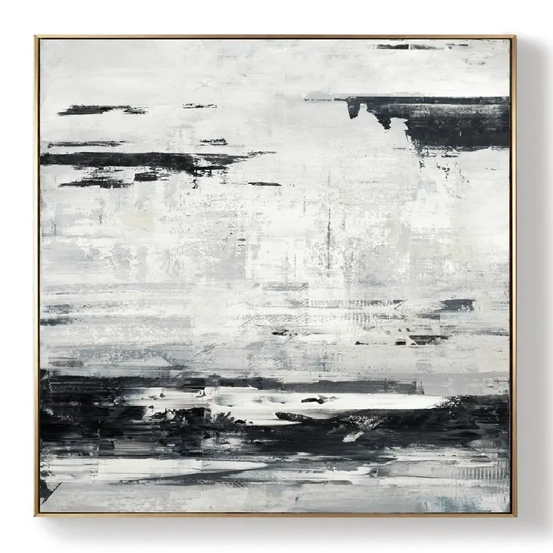 Black White Painting Sea Landscape Painting Grey White Art Ap038