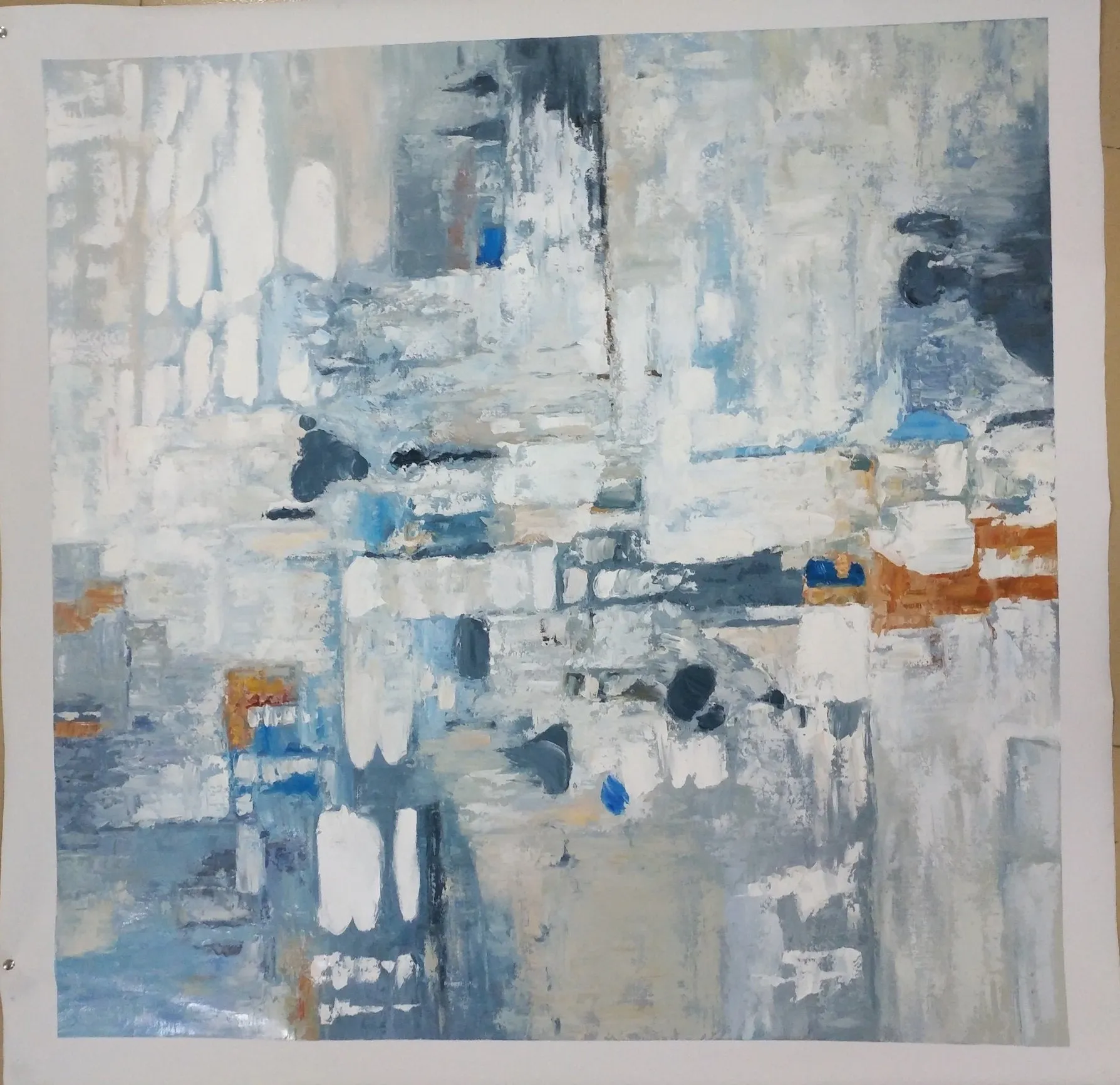 Blue Abstract Painting Canvas Original White Abstract Art Qp076