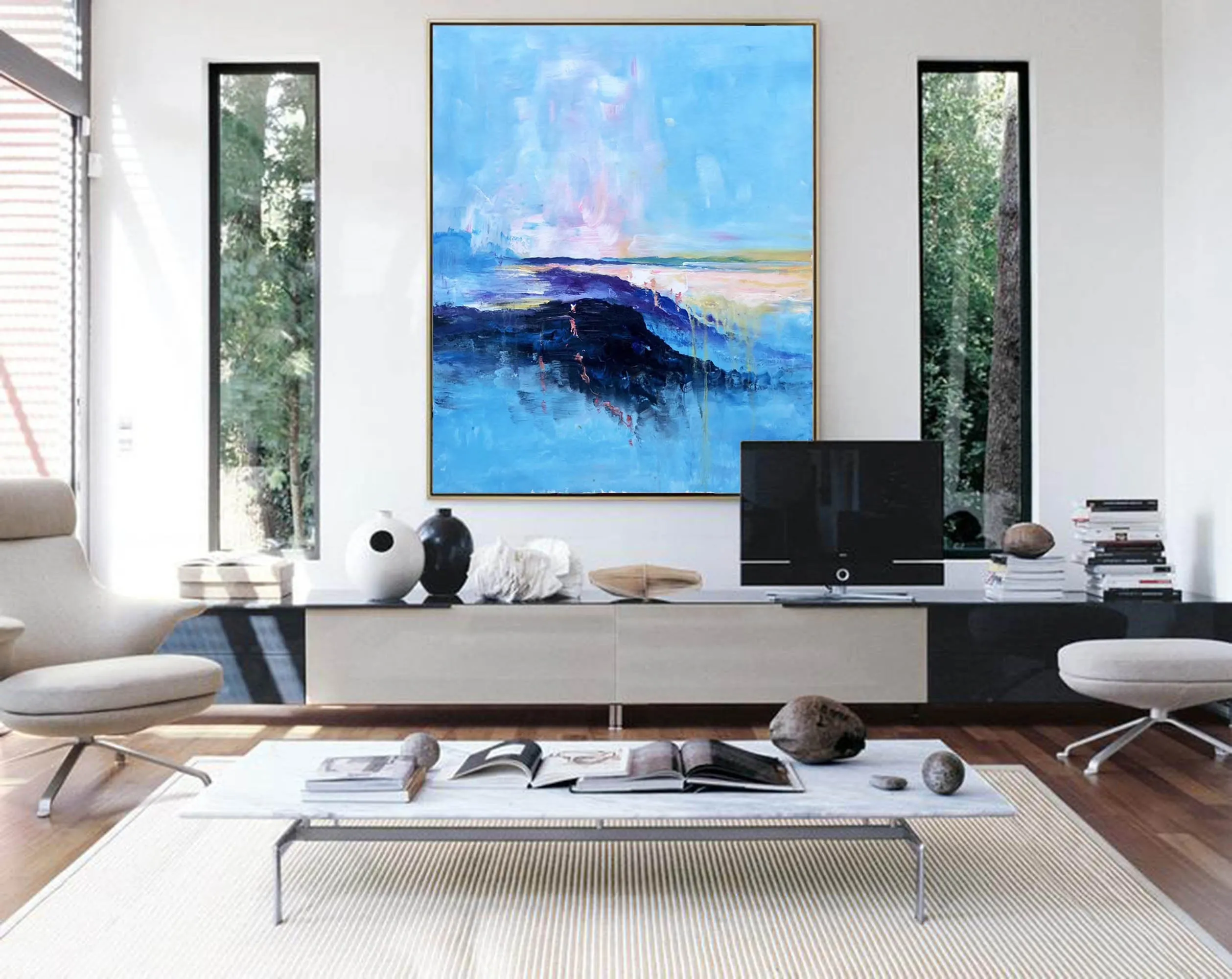 Blue Abstract Painting Extra Large Wall Art Contemporary Wall Art Np081