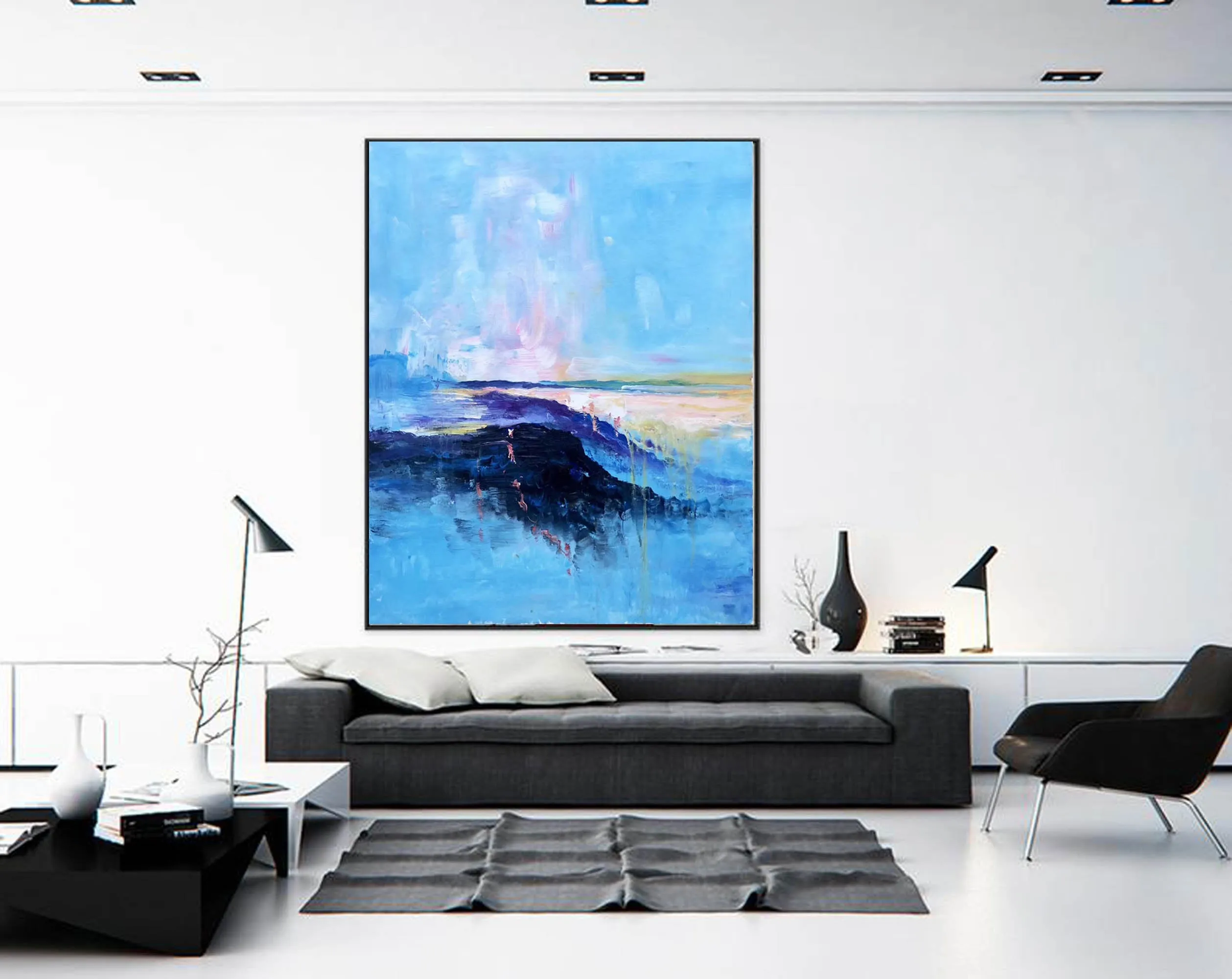 Blue Abstract Painting Extra Large Wall Art Contemporary Wall Art Np081