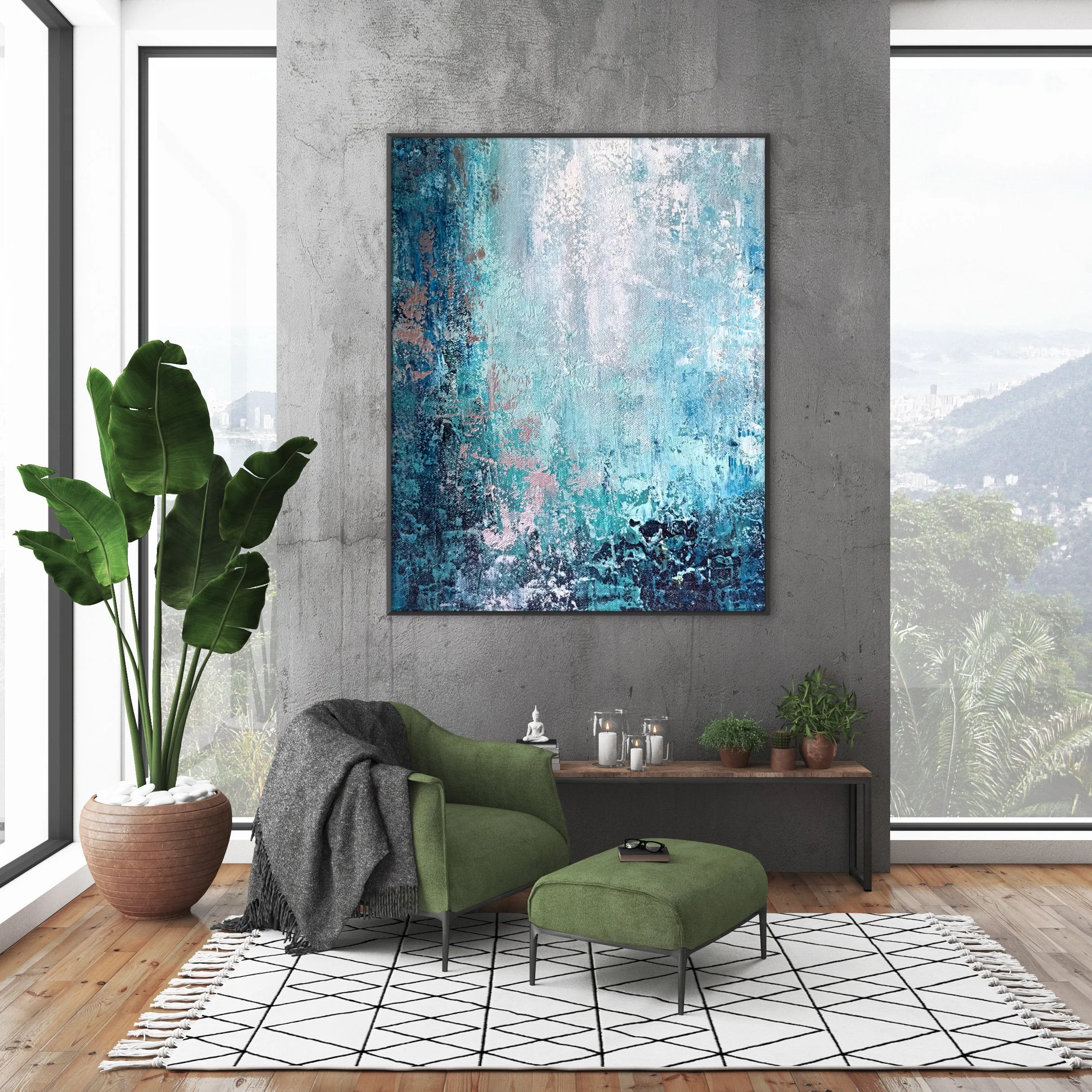 Blue Abstract Painting Large Canvas Art Work Bp054