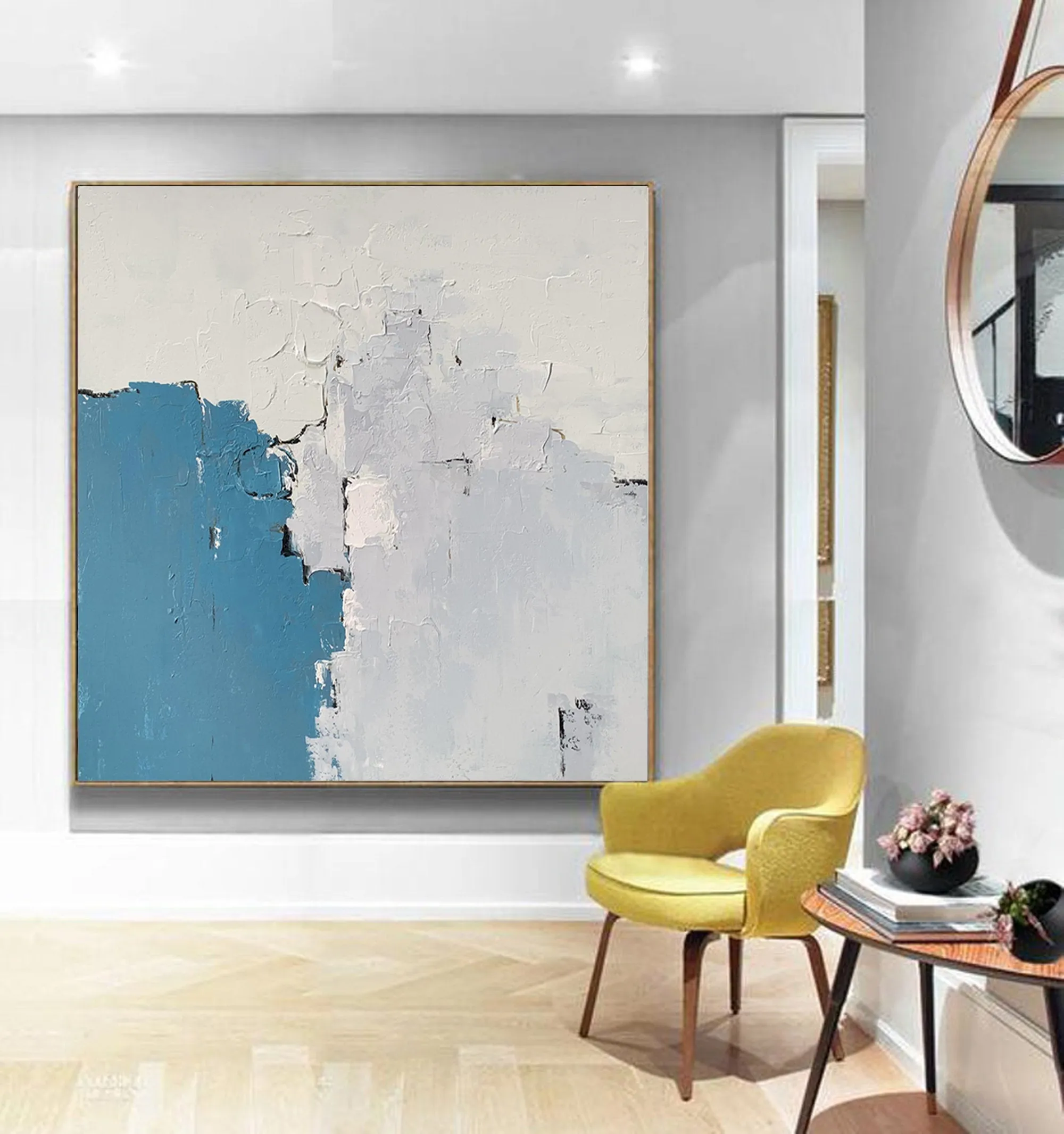 Blue Gray White Abstract Painting Modern Canvas Art Sp093