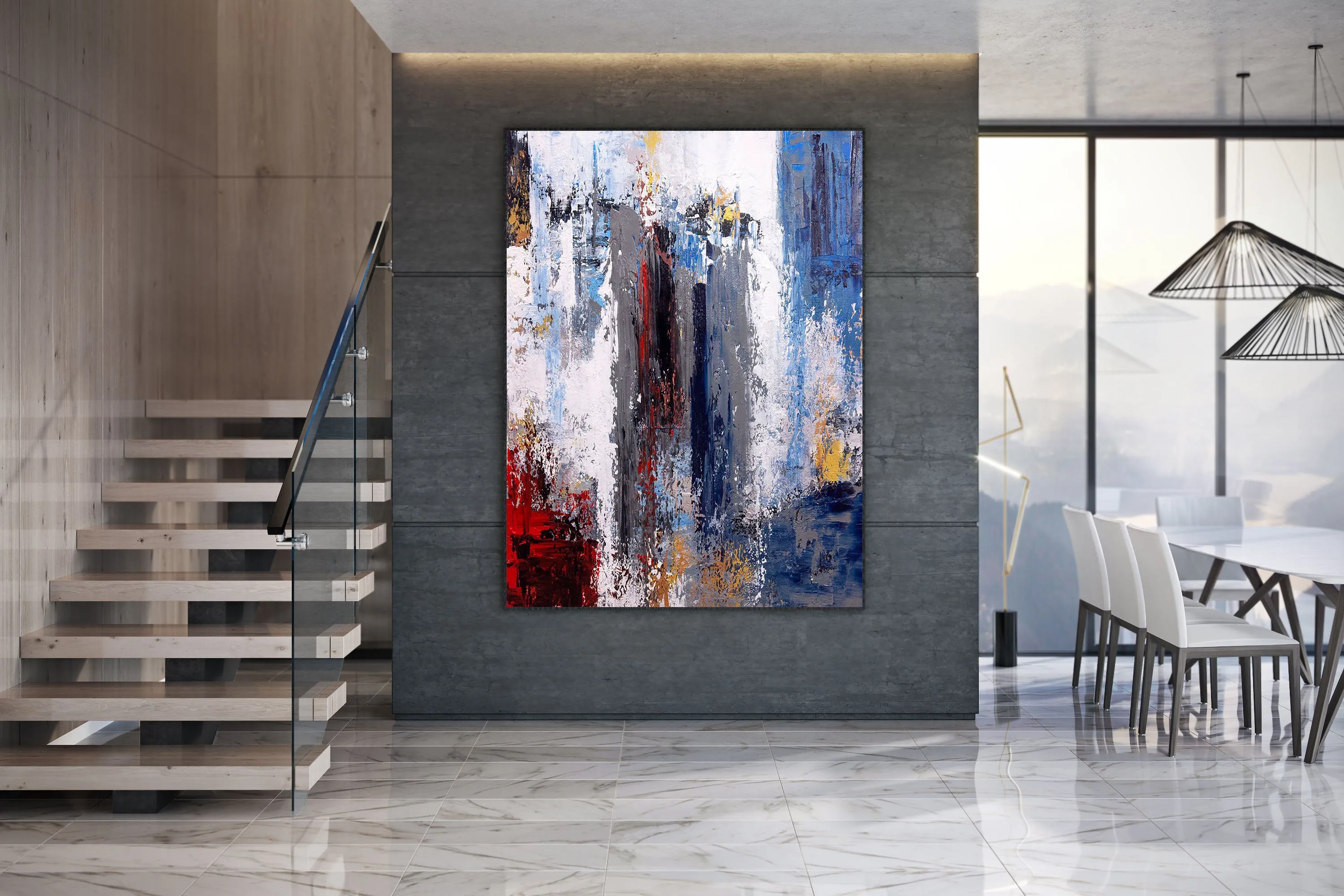 Blue Grey White Texture Wall Art,Contemporary Modern Decor Bp010