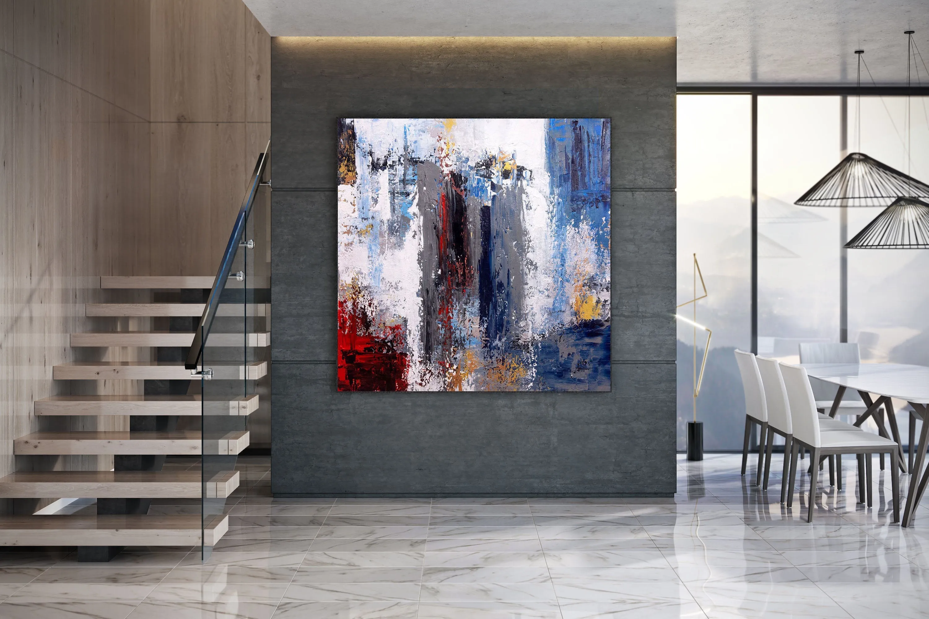 Blue Grey White Texture Wall Art,Contemporary Modern Decor Bp010