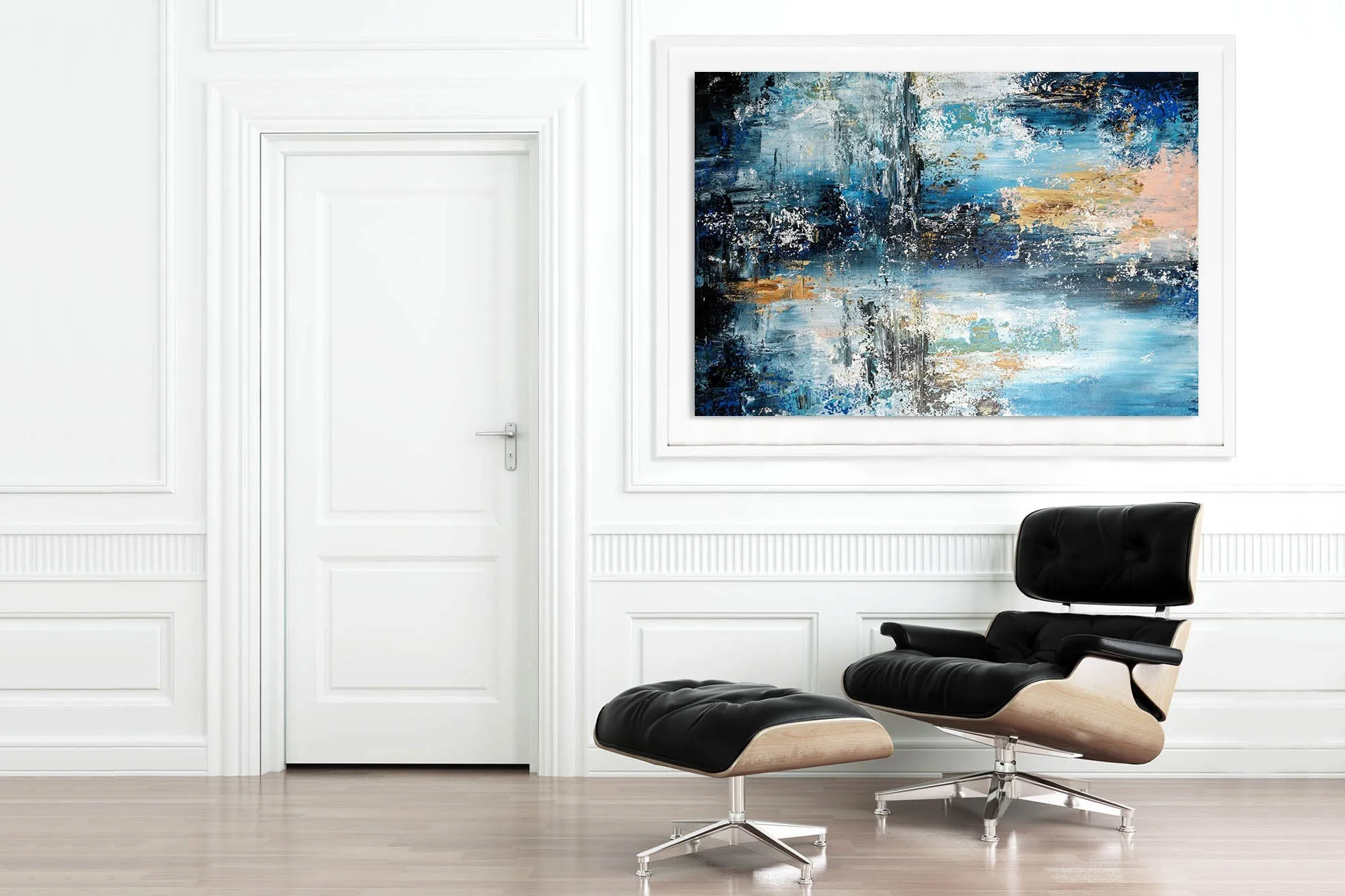 Blue White Abstract Painting on Canvas Huge Canvas Painting Custom Fp029