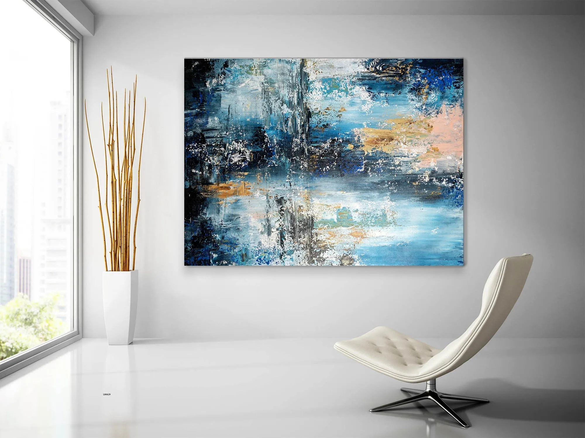 Blue White Abstract Painting on Canvas Huge Canvas Painting Custom Fp029