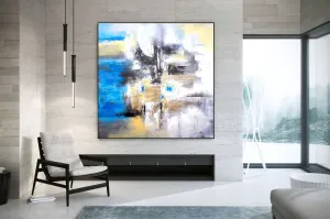 Blue White Yellow Abstract Painting for Living Room Kp102