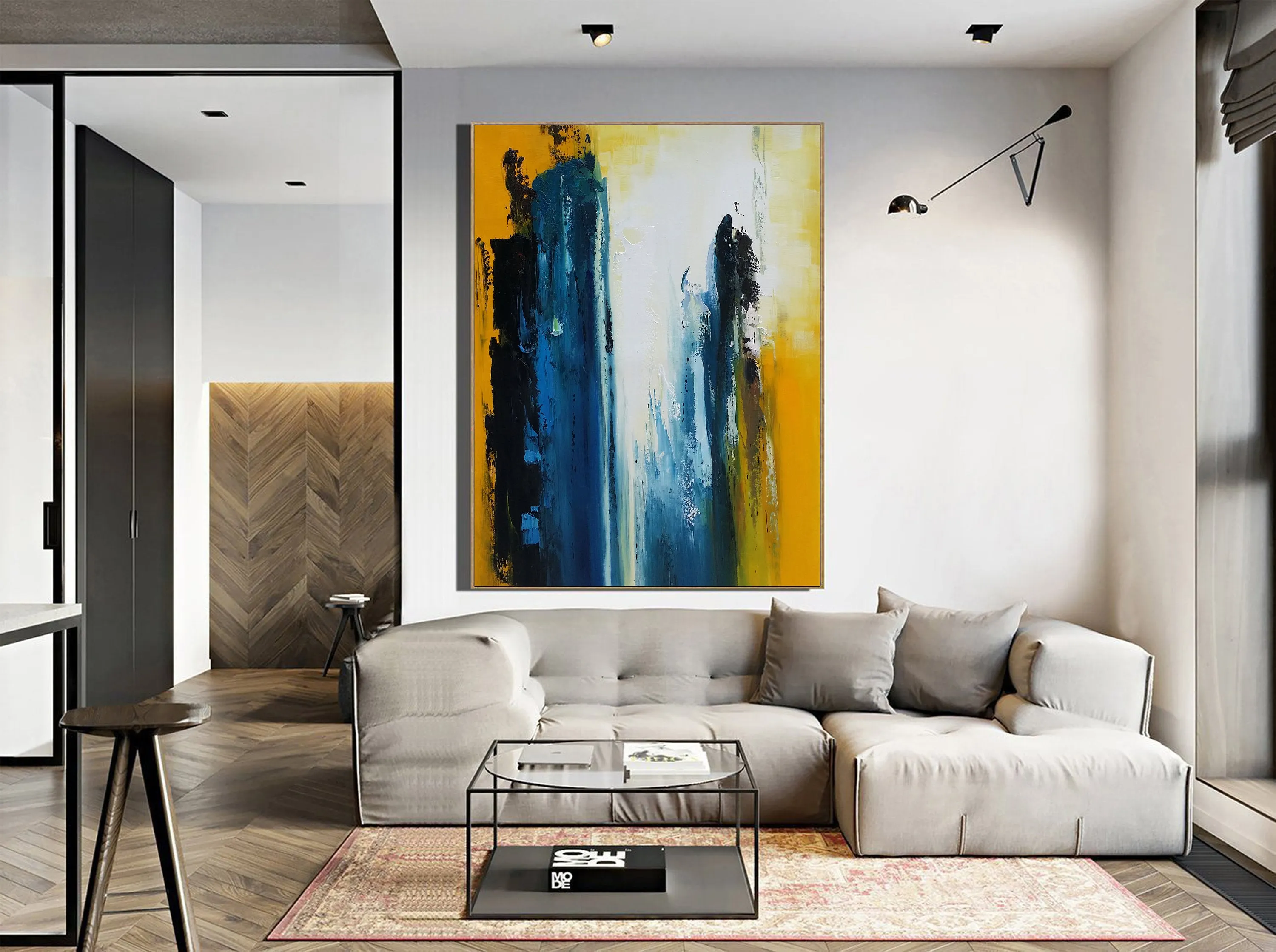 Blue White Yellow Abstract Painting Living Room Art Np039