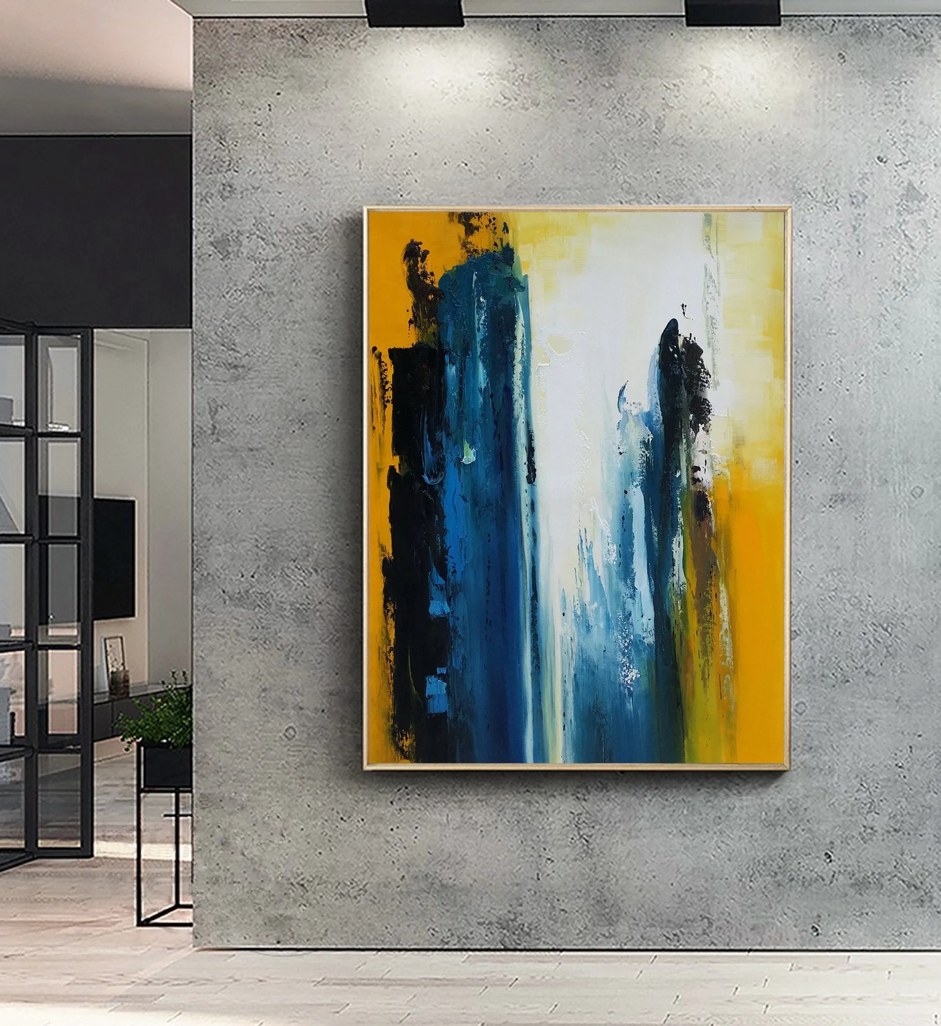 Blue White Yellow Abstract Painting Living Room Art Np039