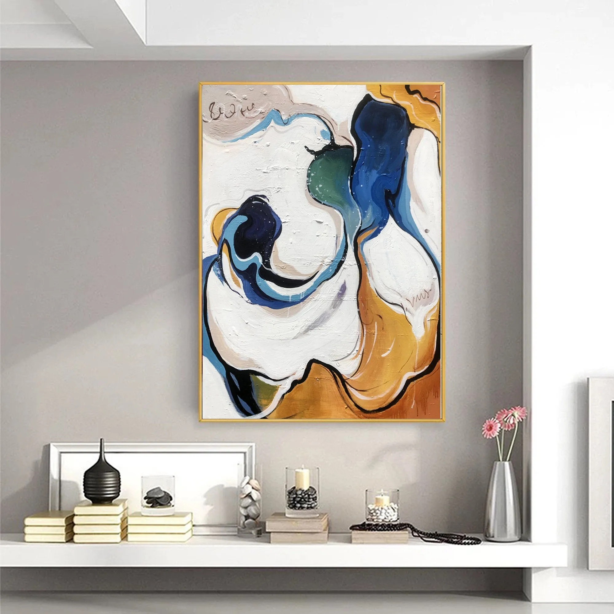 Blue White Yellow Abstract Painting Modern Canvas Art Sp092