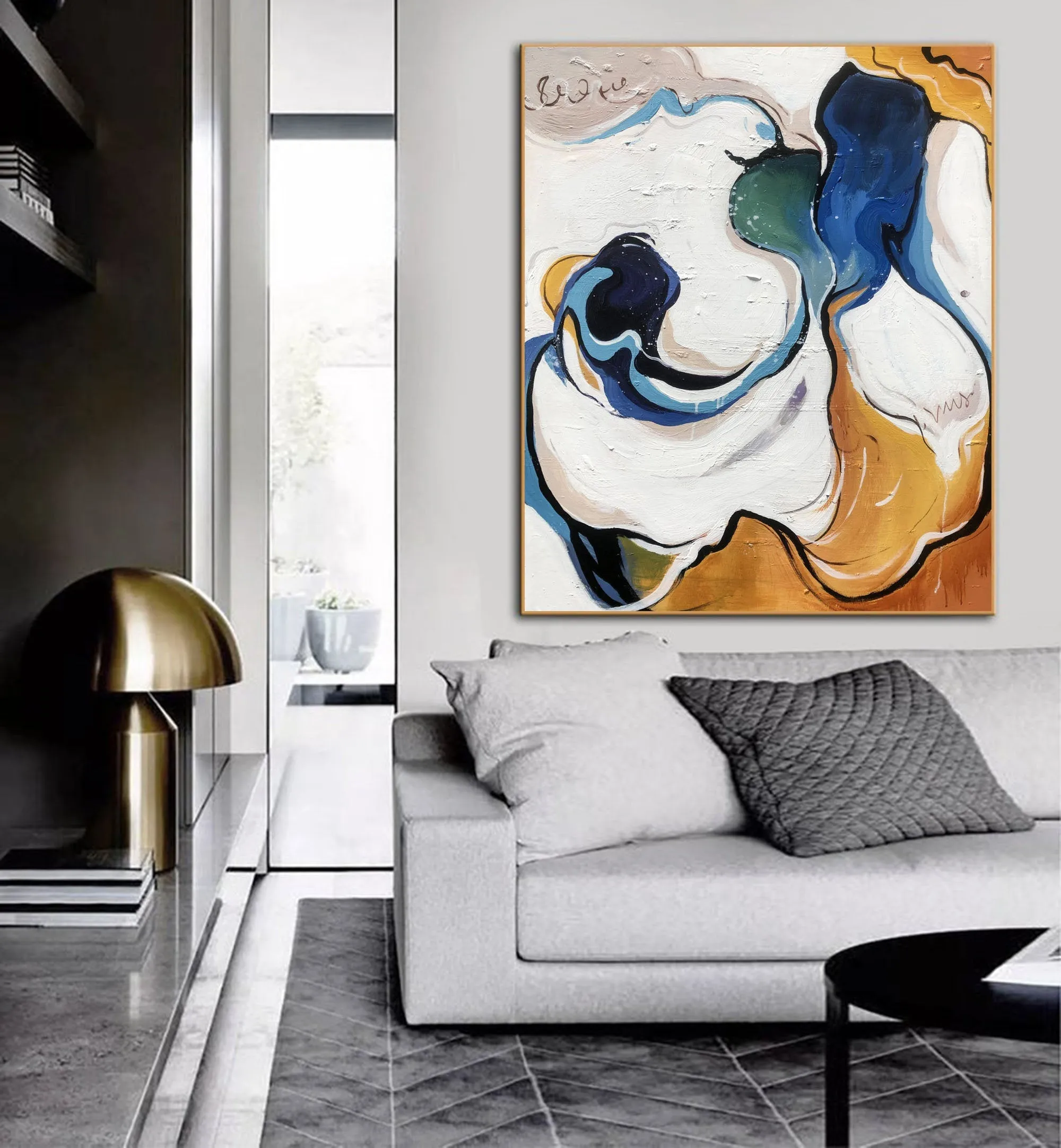 Blue White Yellow Abstract Painting Modern Canvas Art Sp092