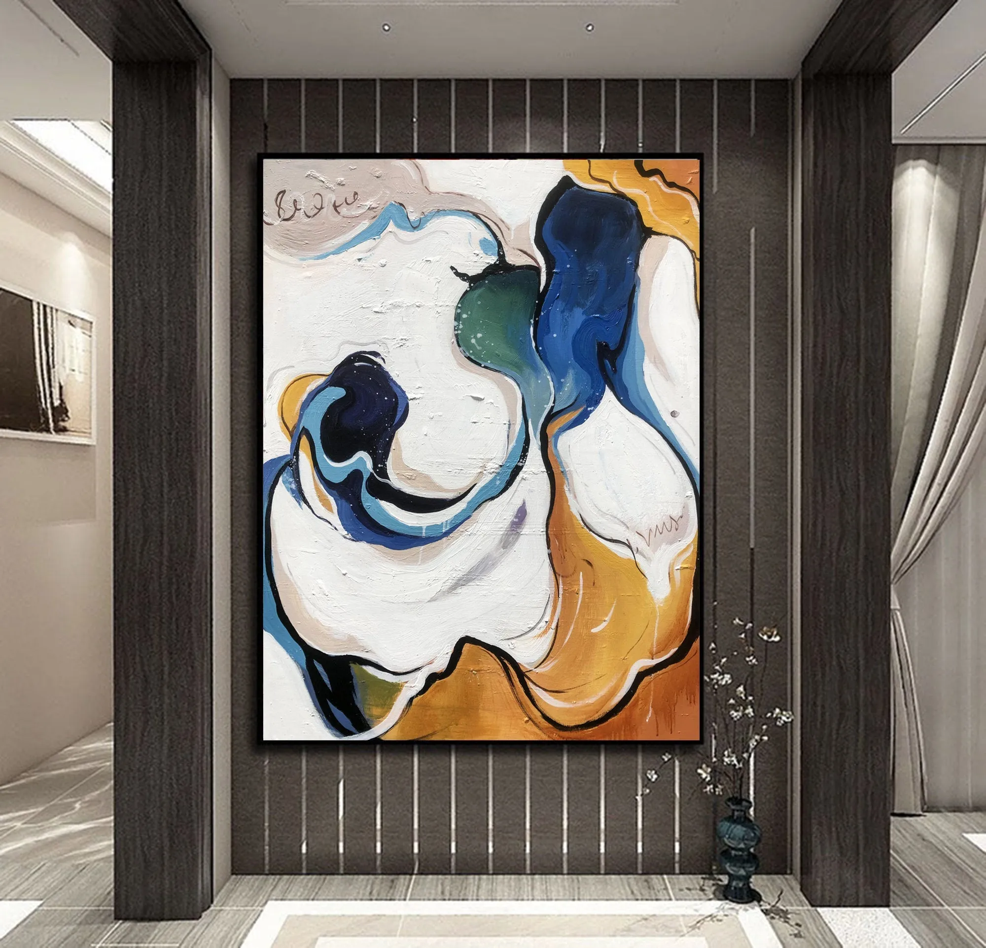 Blue White Yellow Abstract Painting Modern Canvas Art Sp092