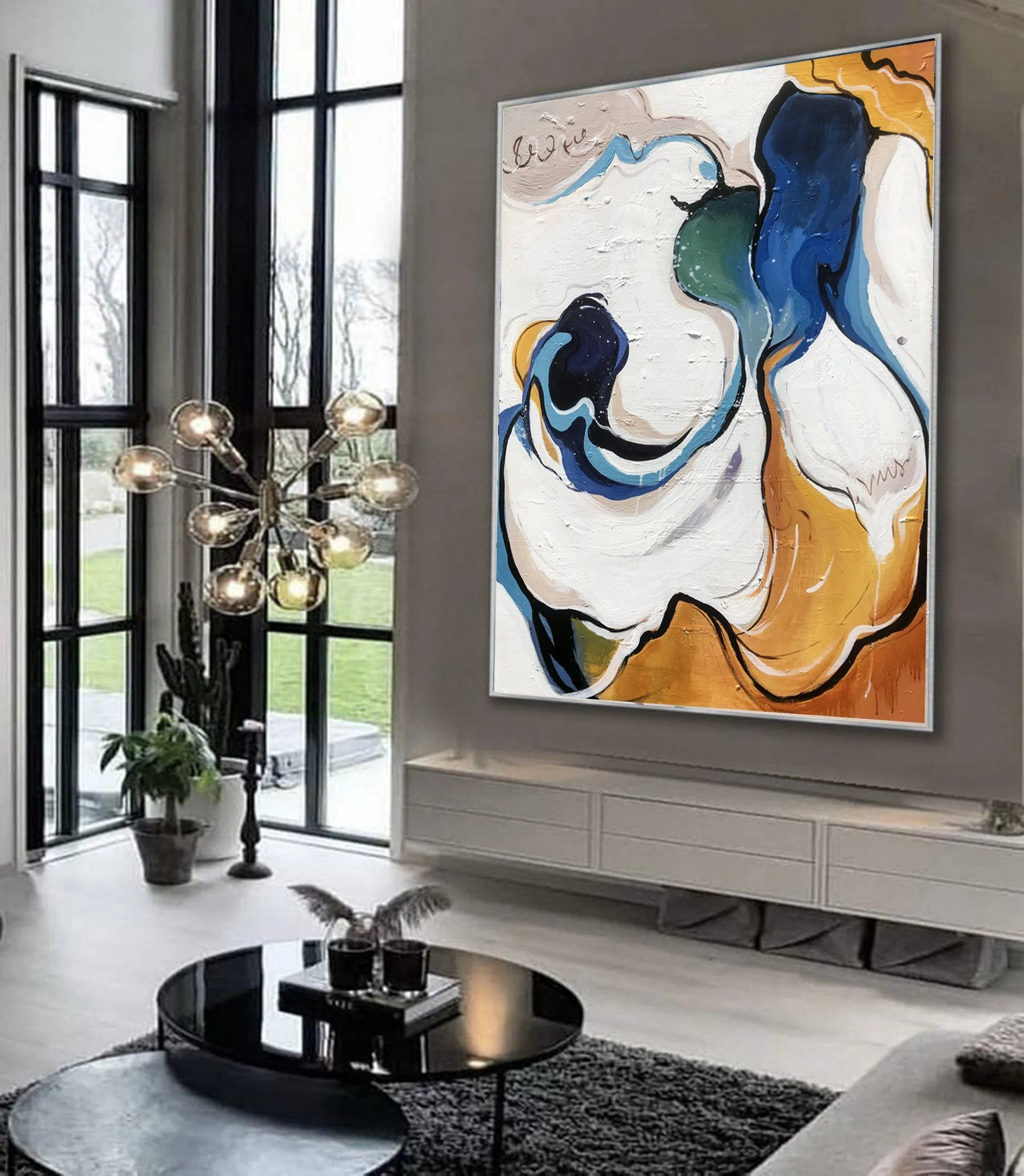 Blue White Yellow Abstract Painting Modern Canvas Art Sp092