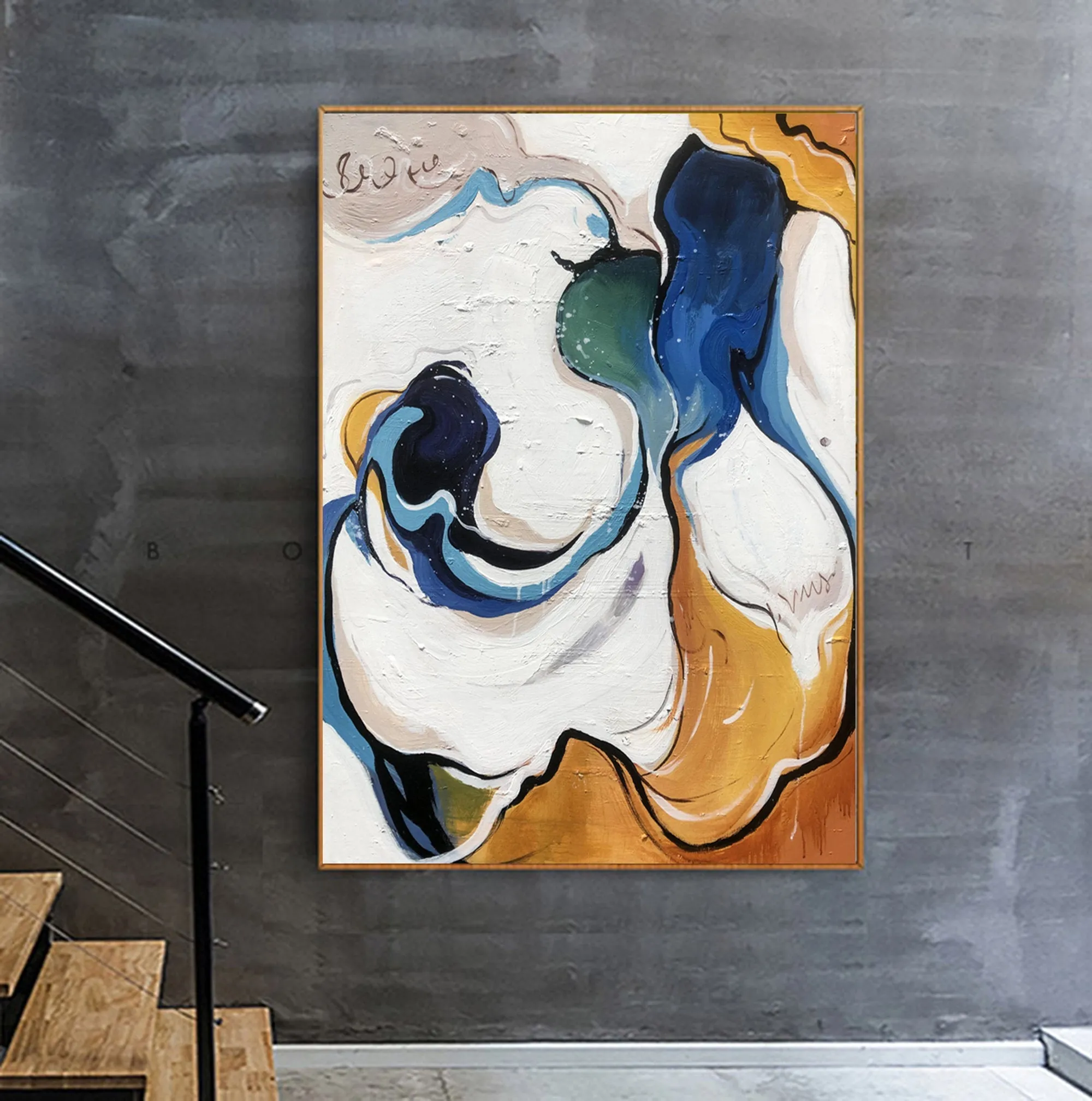 Blue White Yellow Abstract Painting Modern Canvas Art Sp092