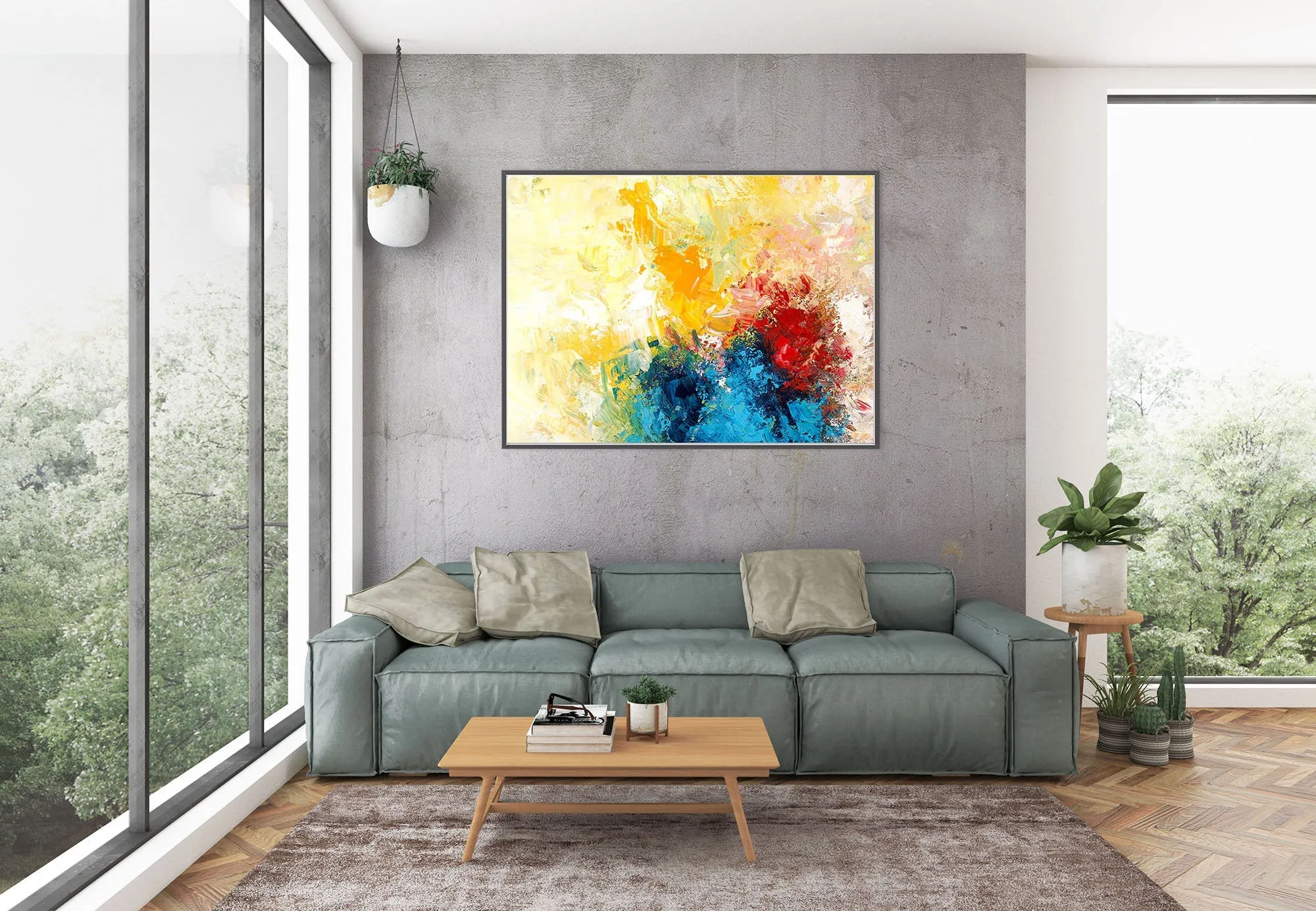 Blue Yellow Abstract Original Painting Contemporary Art Qp040