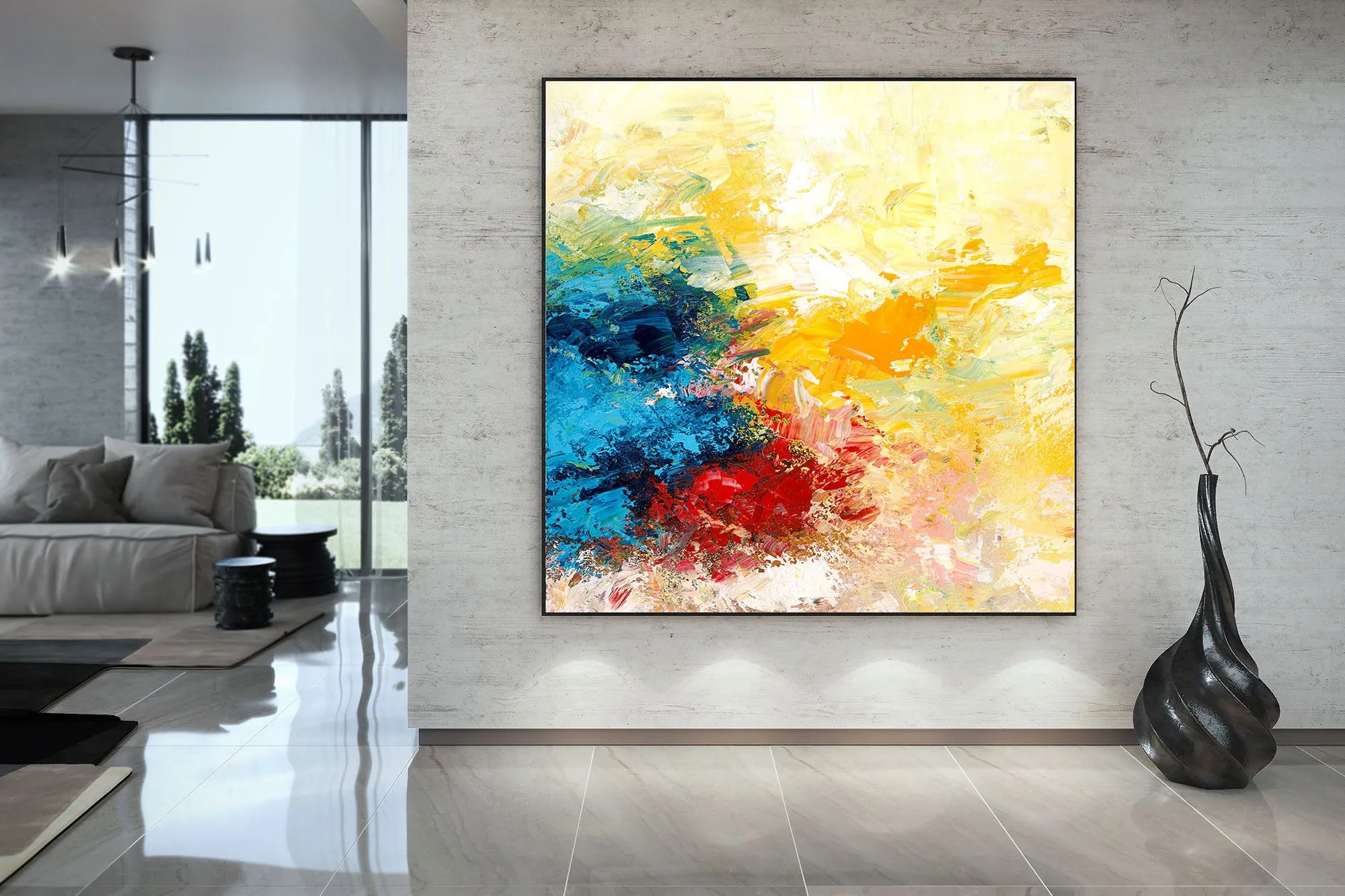 Blue Yellow Abstract Original Painting Contemporary Art Qp040