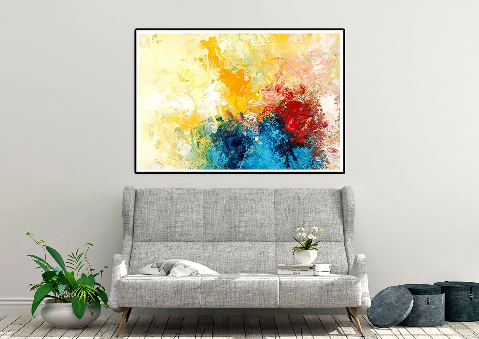 Blue Yellow Abstract Original Painting Contemporary Art Qp040