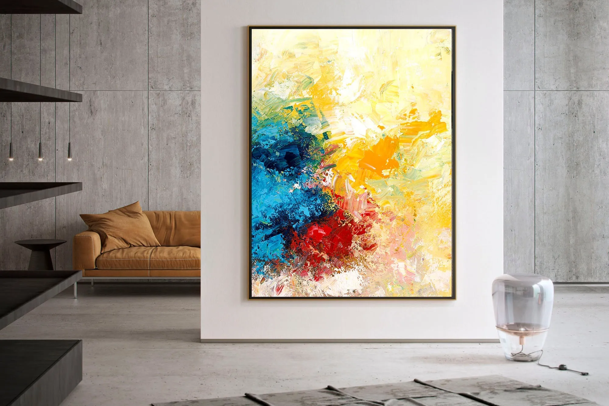 Blue Yellow Abstract Original Painting Contemporary Art Qp040