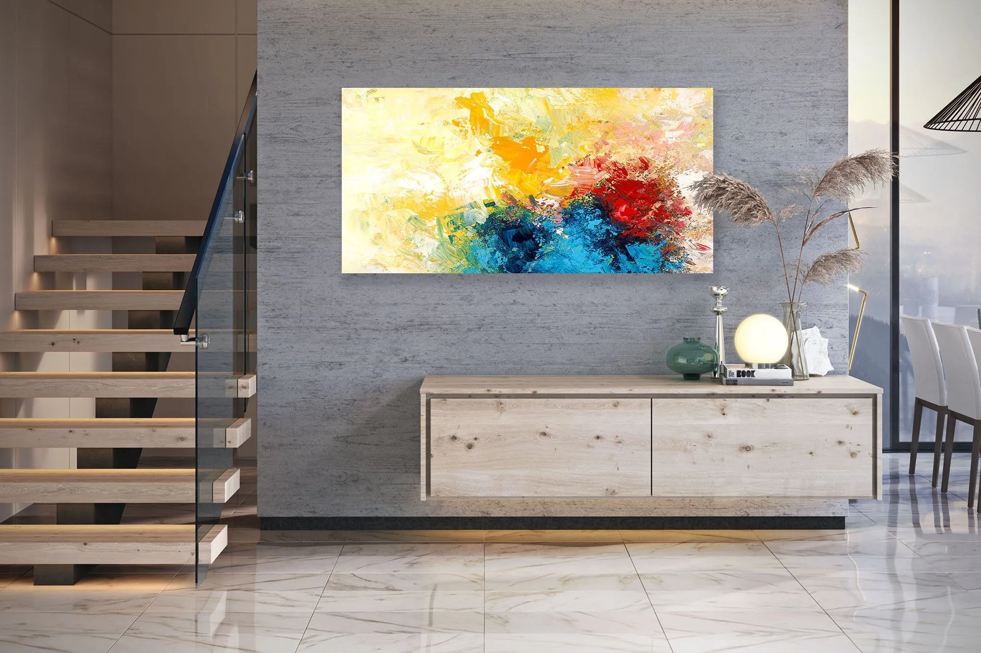 Blue Yellow Abstract Original Painting Contemporary Art Qp040