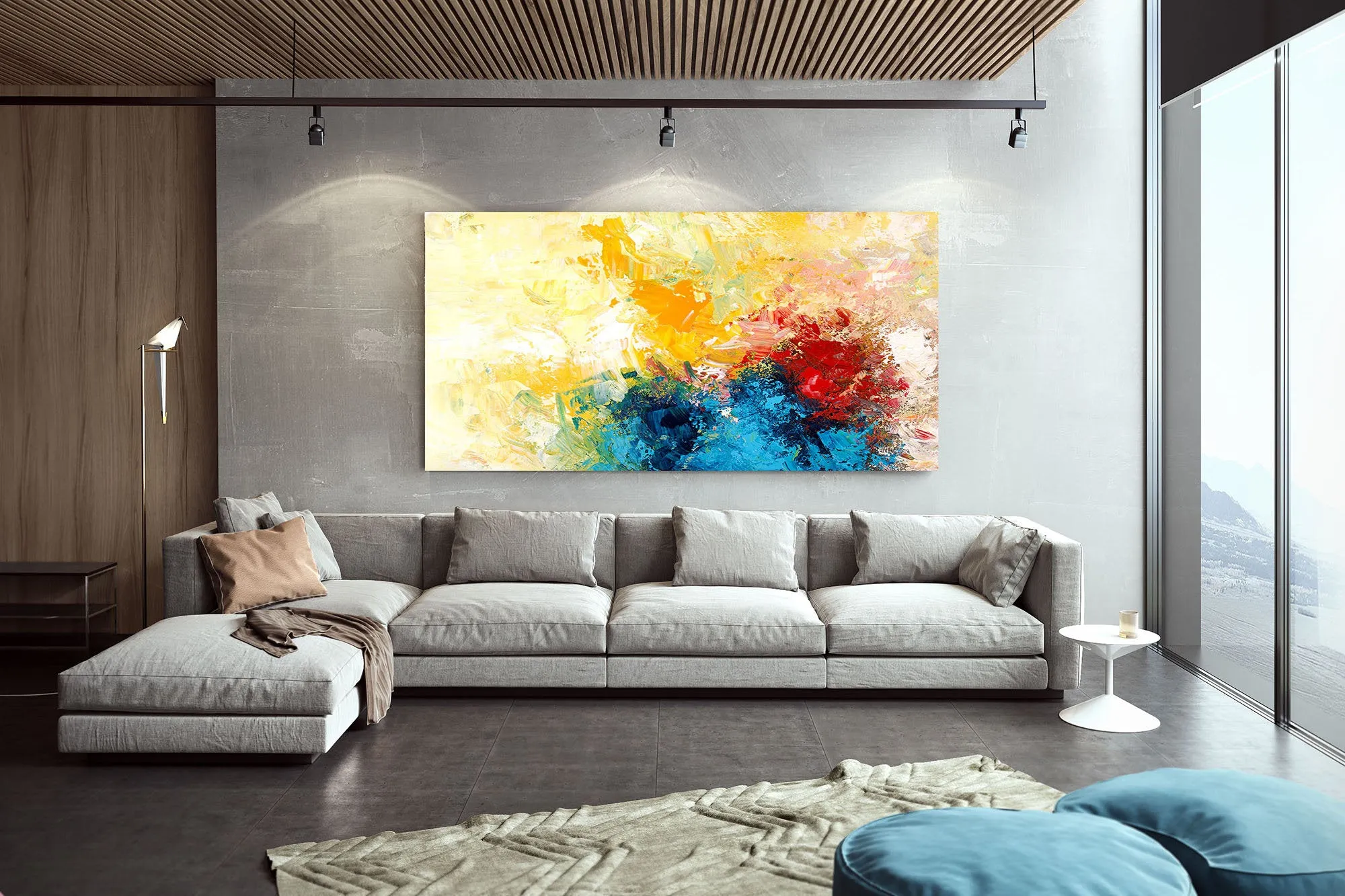 Blue Yellow Abstract Original Painting Contemporary Art Qp040