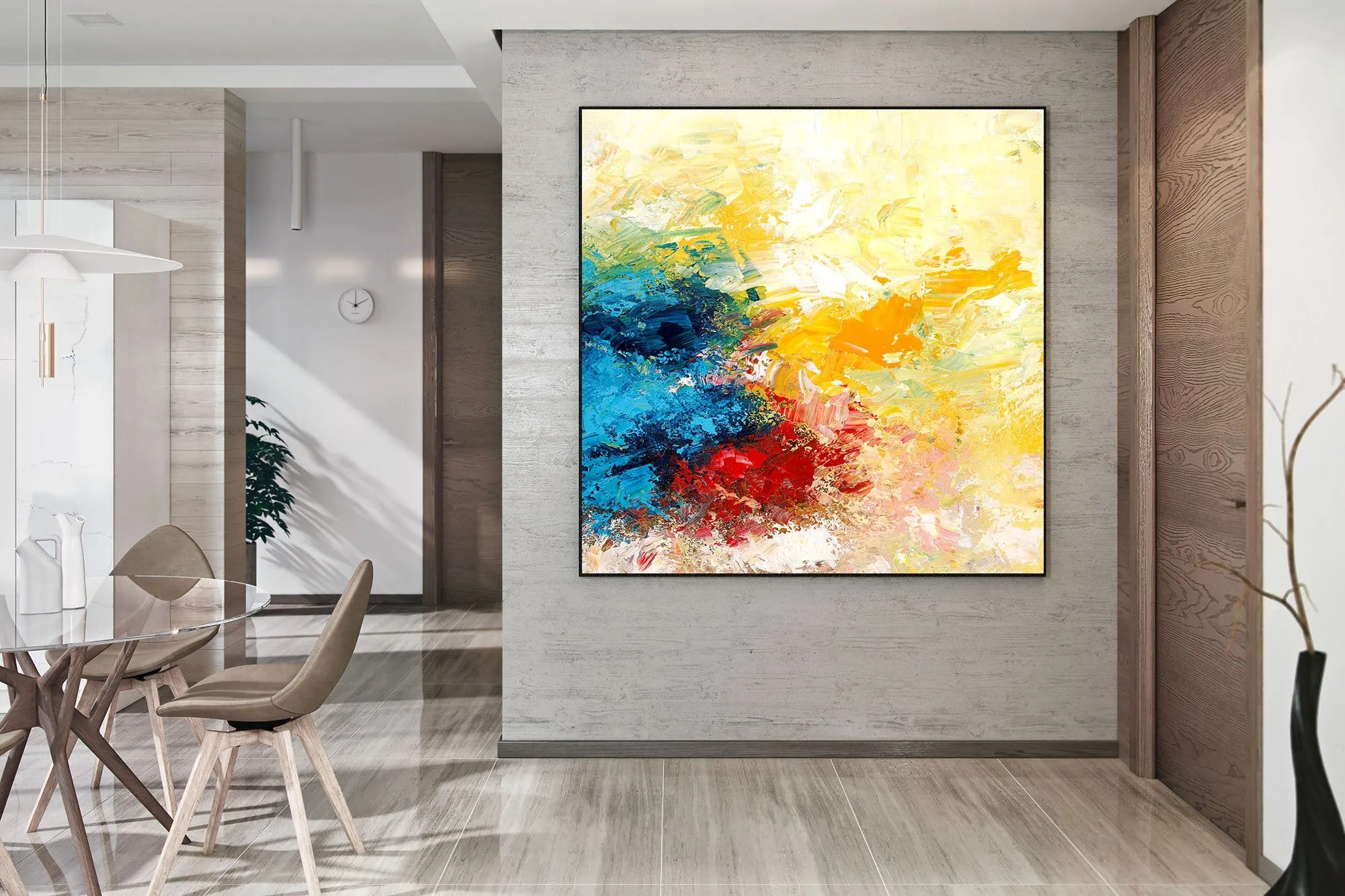 Blue Yellow Abstract Original Painting Contemporary Art Qp040