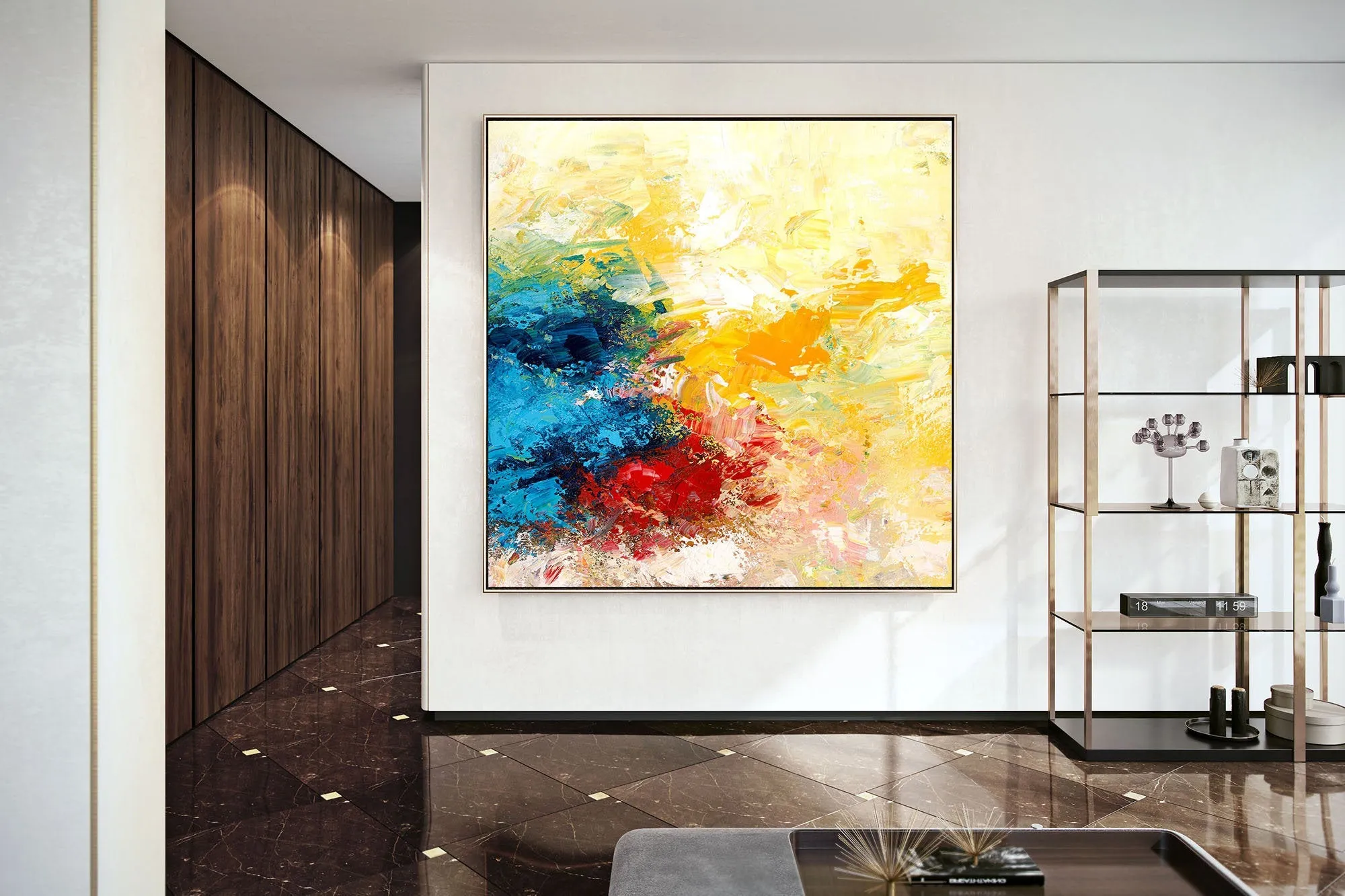 Blue Yellow Abstract Original Painting Contemporary Art Qp040