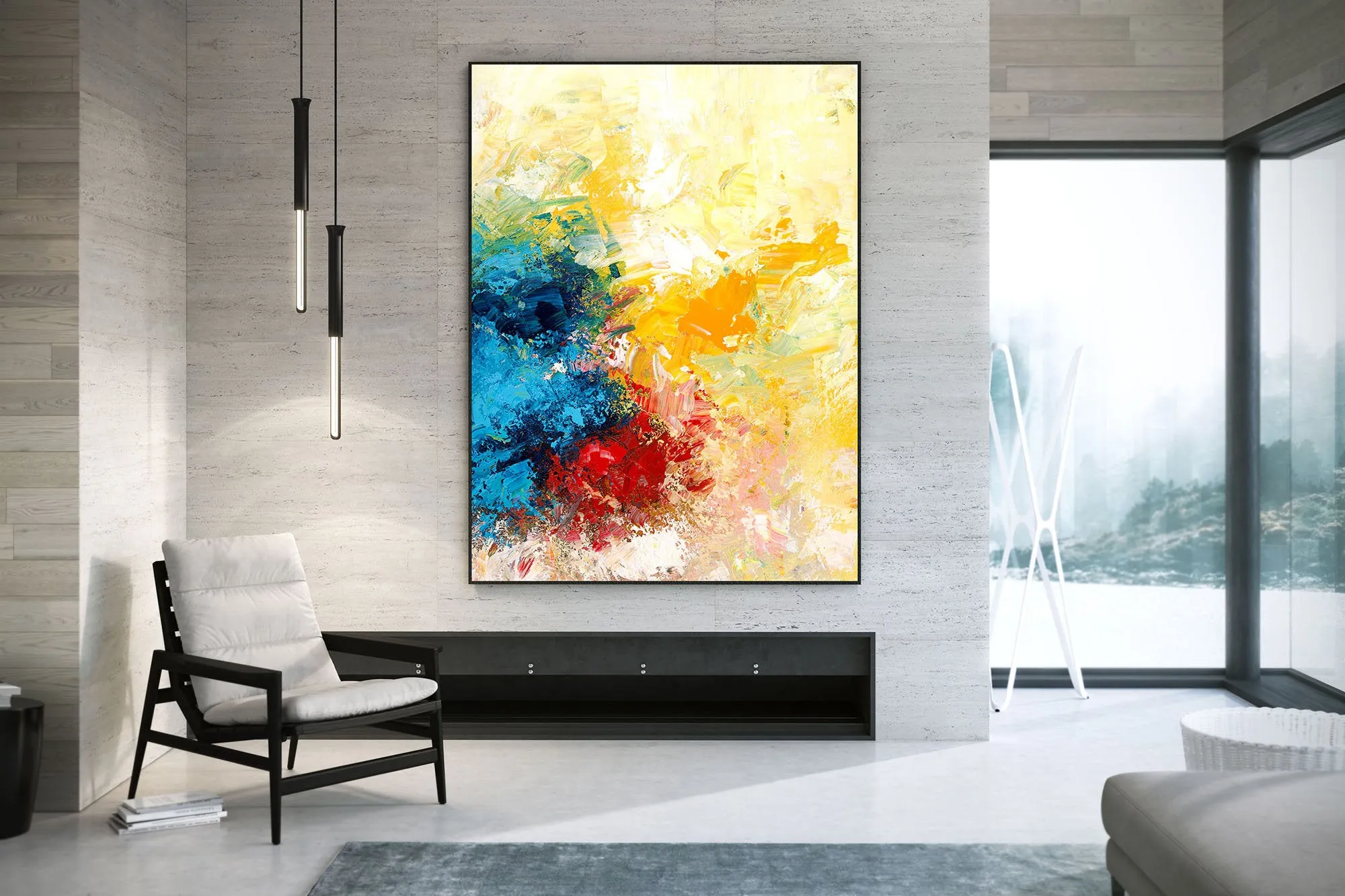 Blue Yellow Abstract Original Painting Contemporary Art Qp040