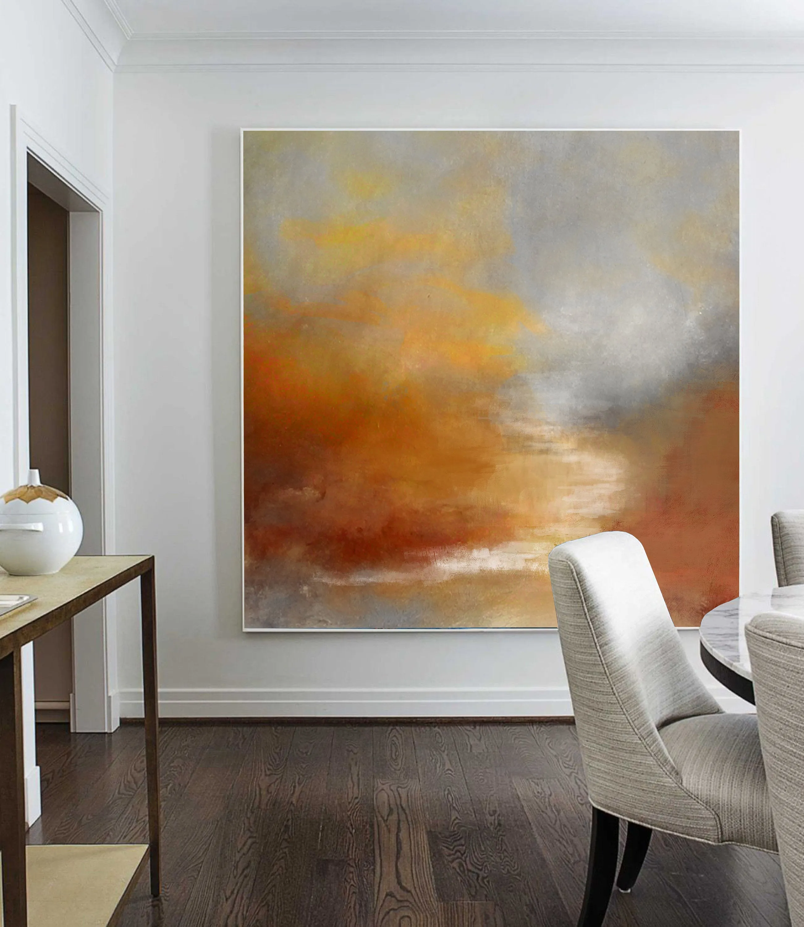 Brown Abstract Painting Sunrise Landscape Ocean Art Office Decor Dp095