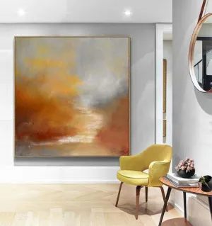 Brown Abstract Painting Sunrise Landscape Ocean Art Office Decor Dp095